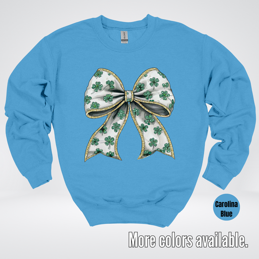 Lucky Clover Green Coquette Glitter Bow – Saint Patrick’s Day Crewneck Sweatshirt