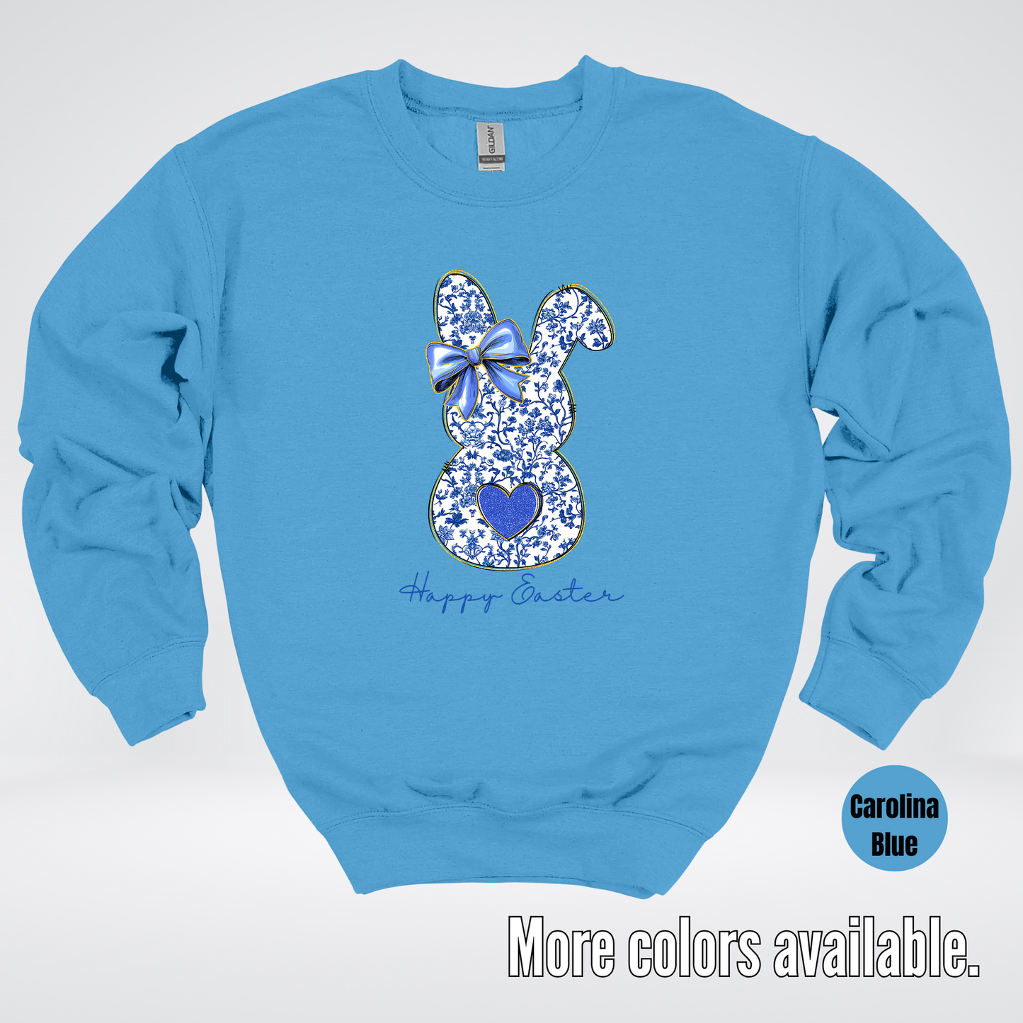Happy Easter Bunny Blue Toile Chinoiserie Grand Millennial Crewneck Sweatshirt