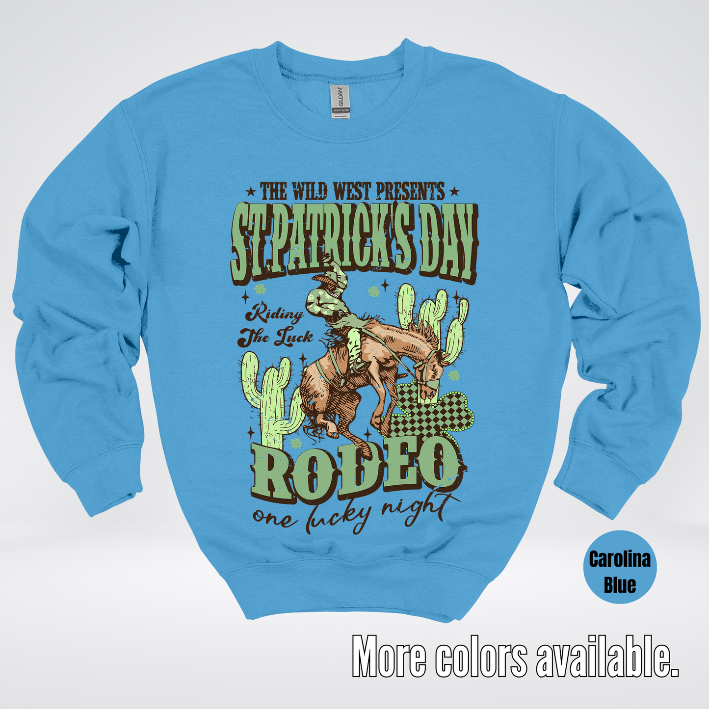Saint Patrick’s Day Rodeo One Lucky Night Distressed Crewneck Sweatshirt