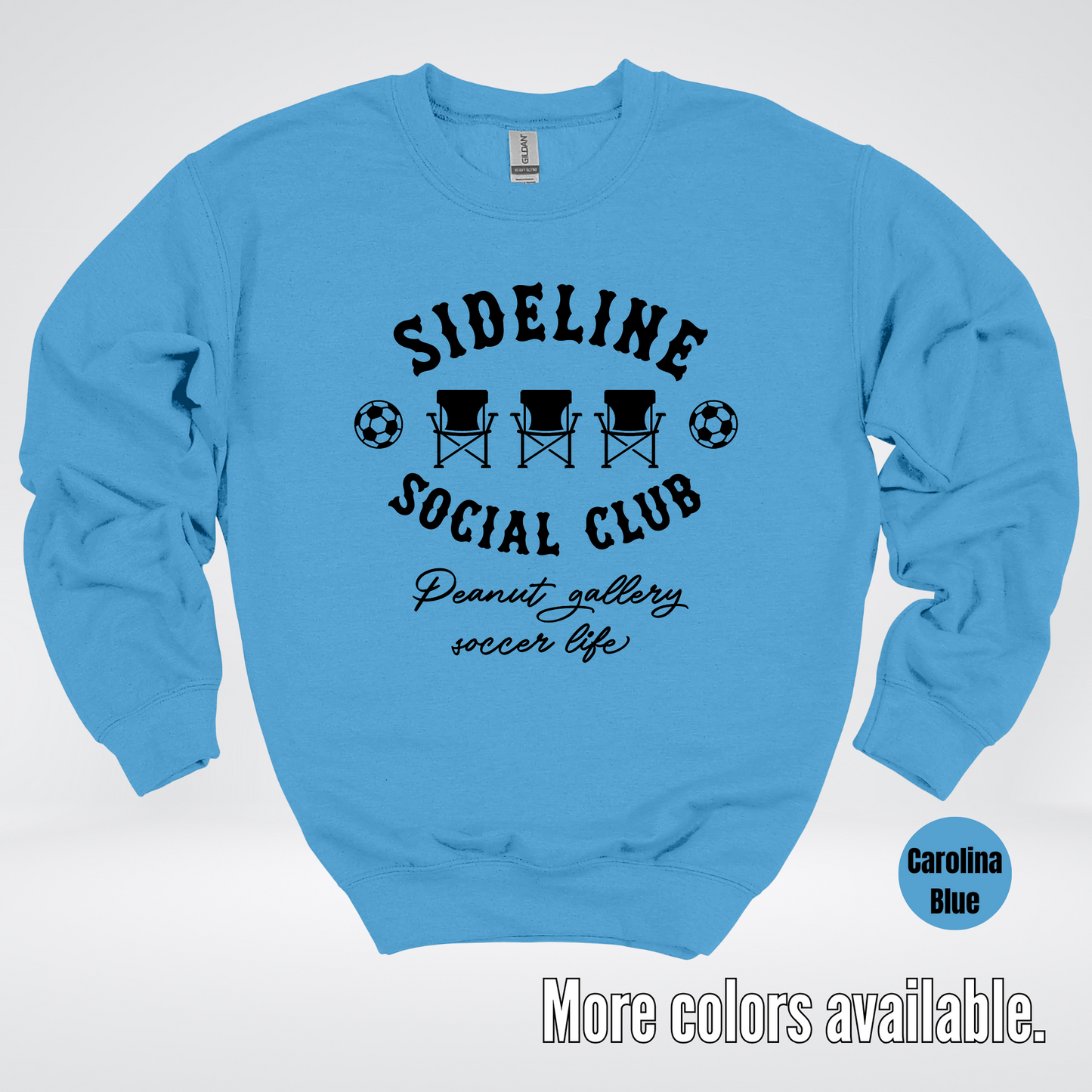 Sideline Social Club Peanut Gallery Soccer Life – Black Design – Crewneck Sweatshirt