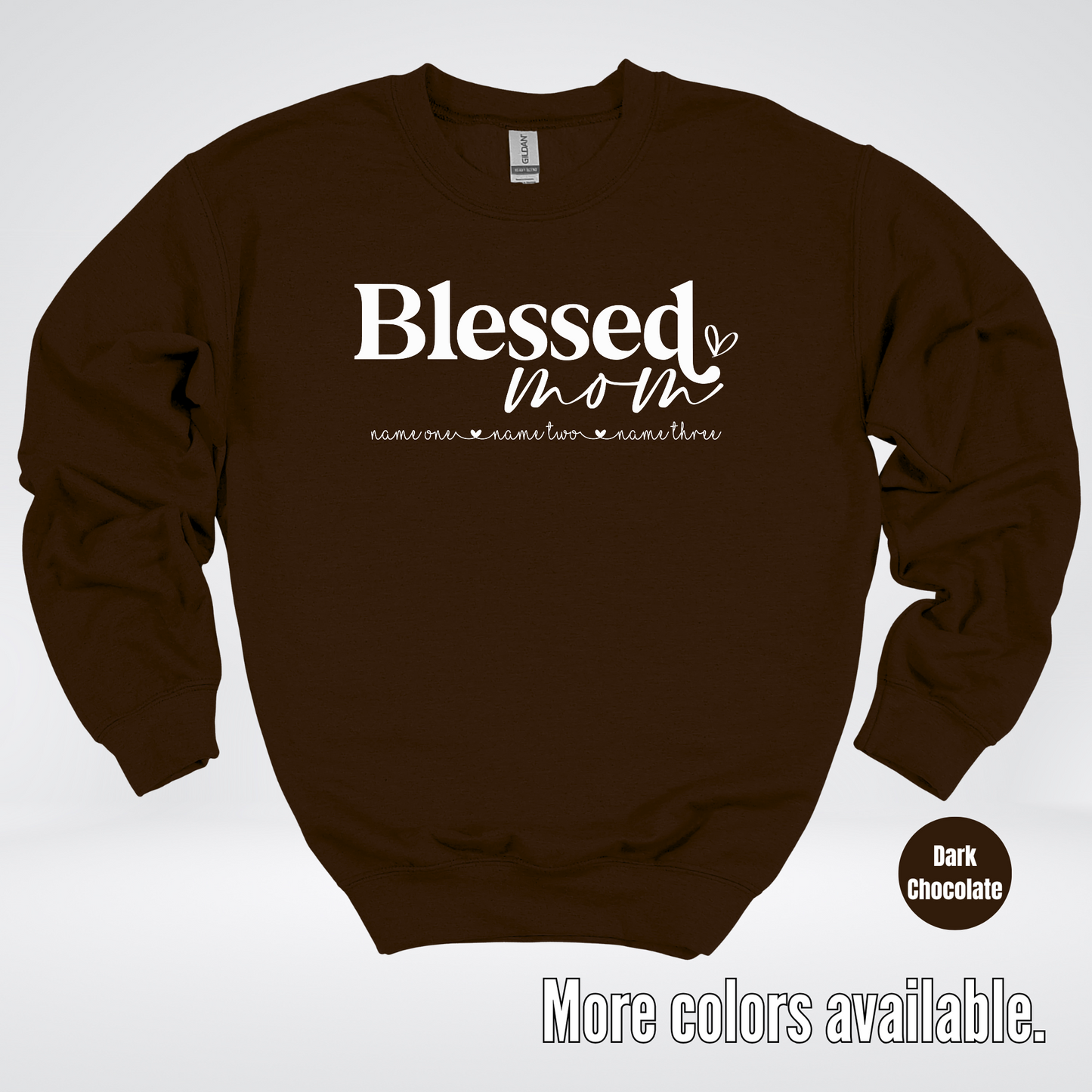 Custom Names Blessed Mom - White Design - Crewneck Sweatshirt