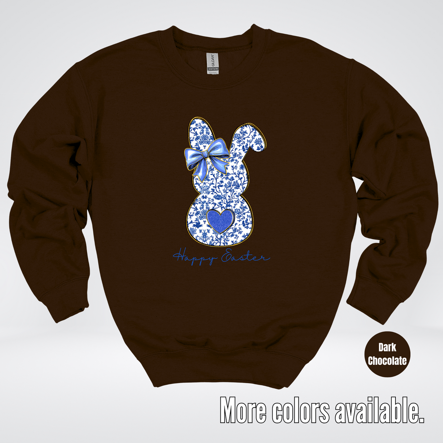 Happy Easter Bunny Blue Toile Chinoiserie Grand Millennial Crewneck Sweatshirt