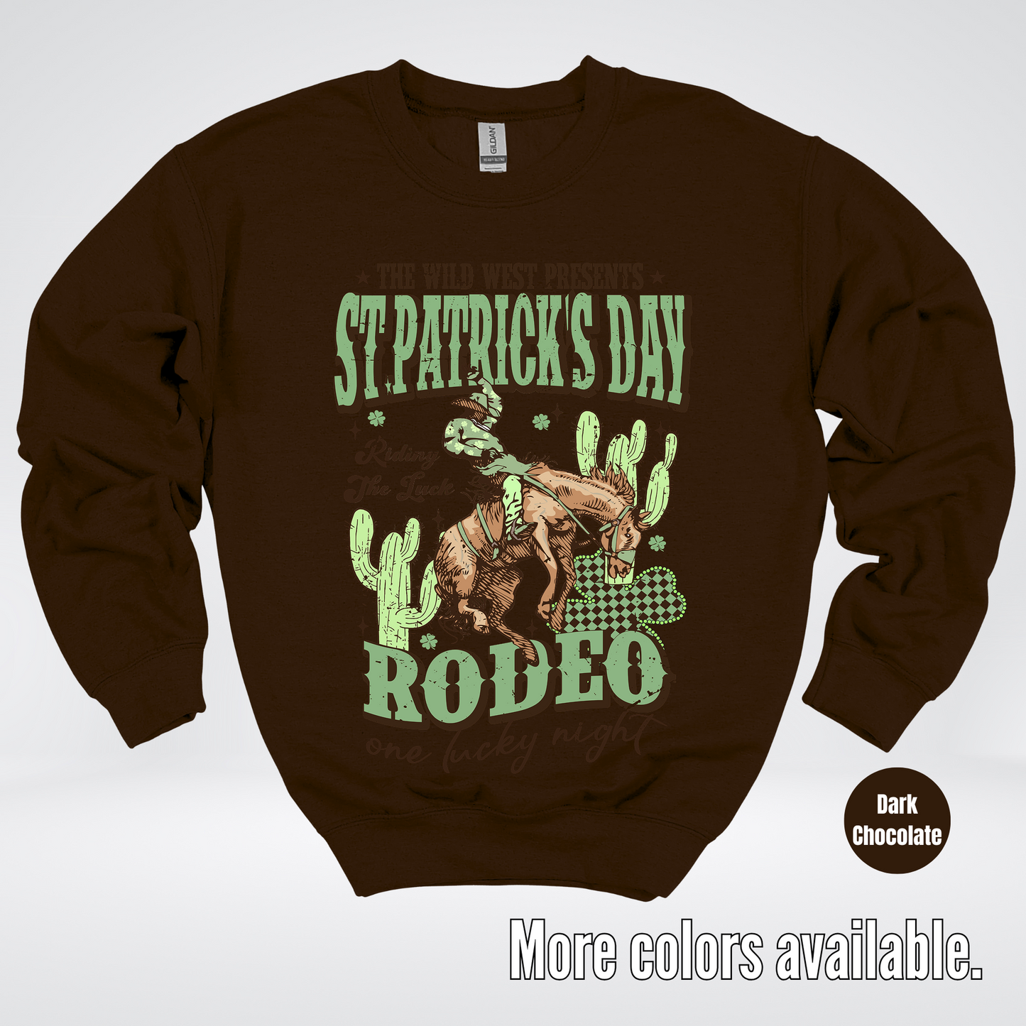 Saint Patrick’s Day Rodeo One Lucky Night Distressed Crewneck Sweatshirt