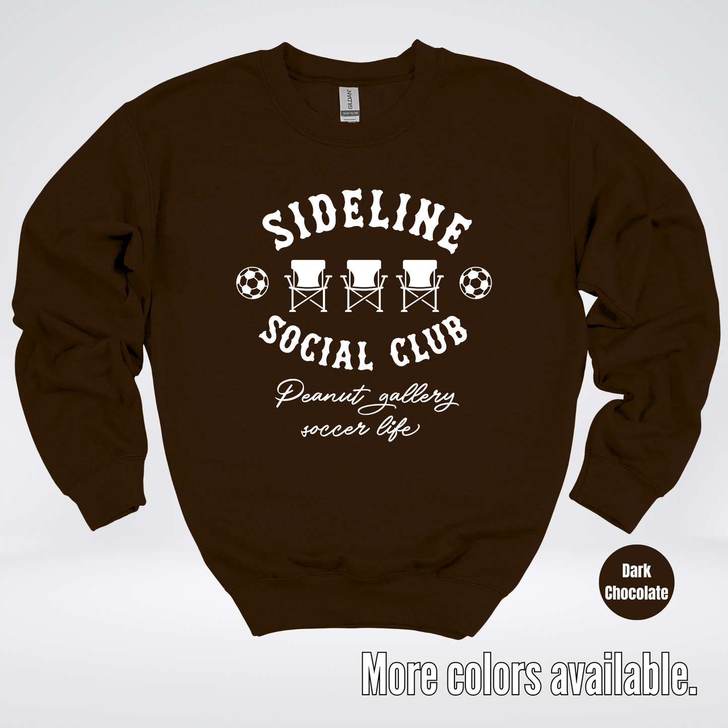 Sideline Social Club Peanut Gallery Soccer Life – White Design – Crewneck Sweatshirt