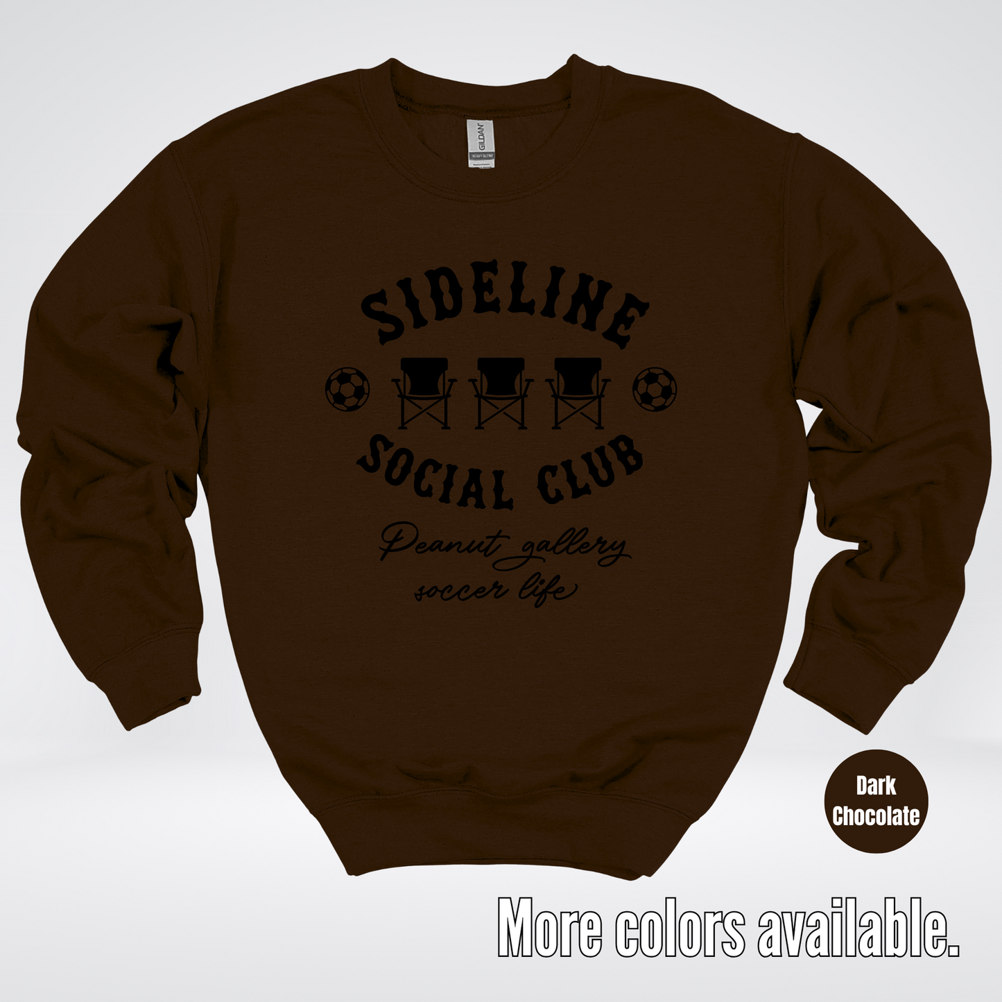 Sideline Social Club Peanut Gallery Soccer Life – Black Design – Crewneck Sweatshirt