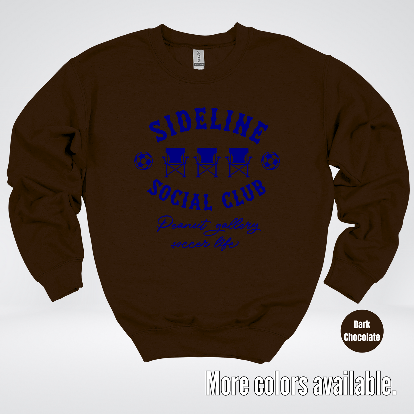 Sideline Social Club Peanut Gallery Soccer Life – Navy Design – Soccer Crewneck Sweatshirt