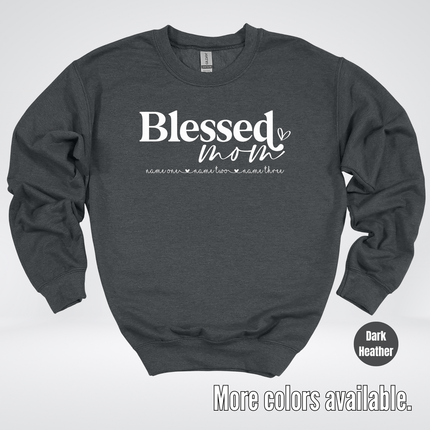 Custom Names Blessed Mom - White Design - Crewneck Sweatshirt