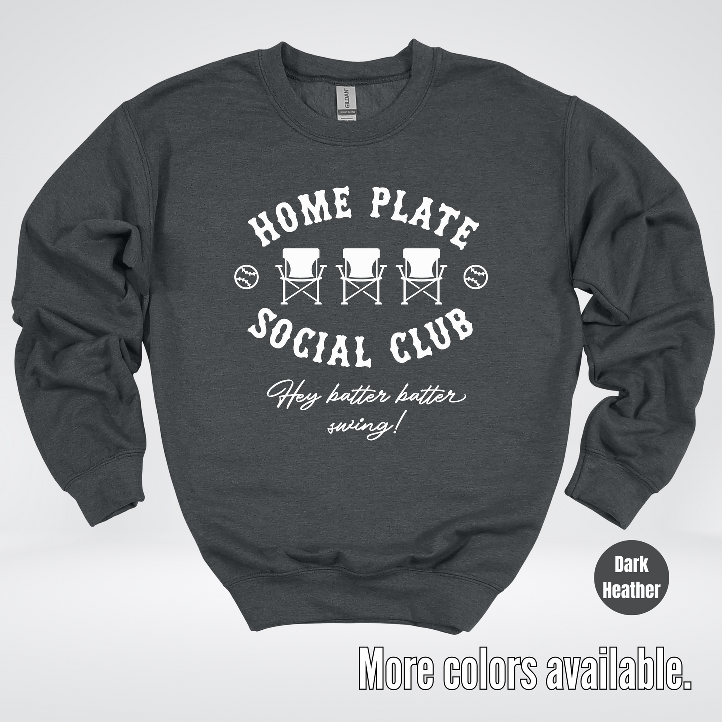 Home Plate Social Club – White Design - Baseball Softball Crewneck Sweatshirt