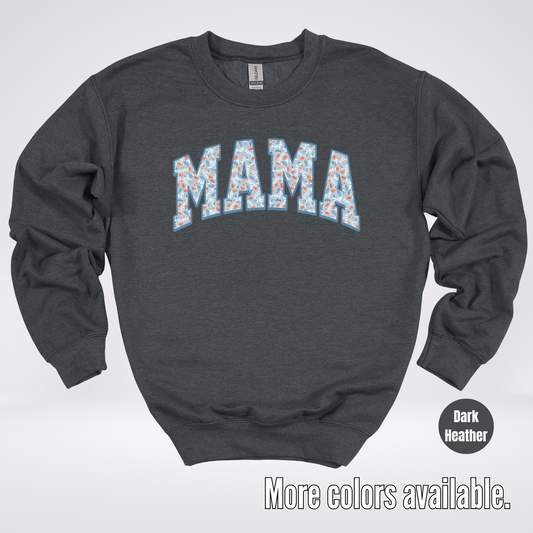 Mama Light Blue Floral Crewneck Sweatshirt