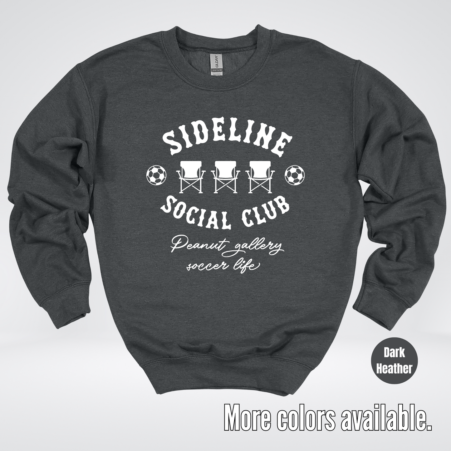 Sideline Social Club Peanut Gallery Soccer Life – White Design – Crewneck Sweatshirt