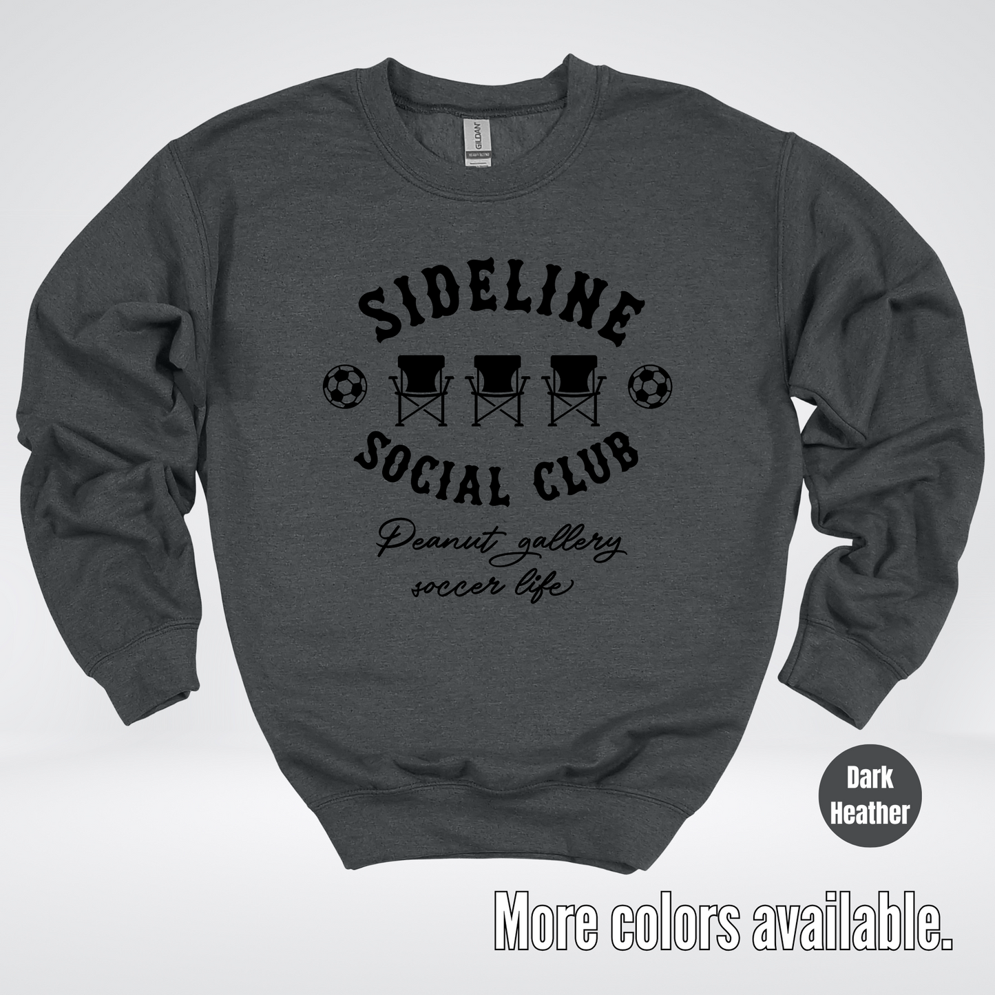 Sideline Social Club Peanut Gallery Soccer Life – Black Design – Crewneck Sweatshirt