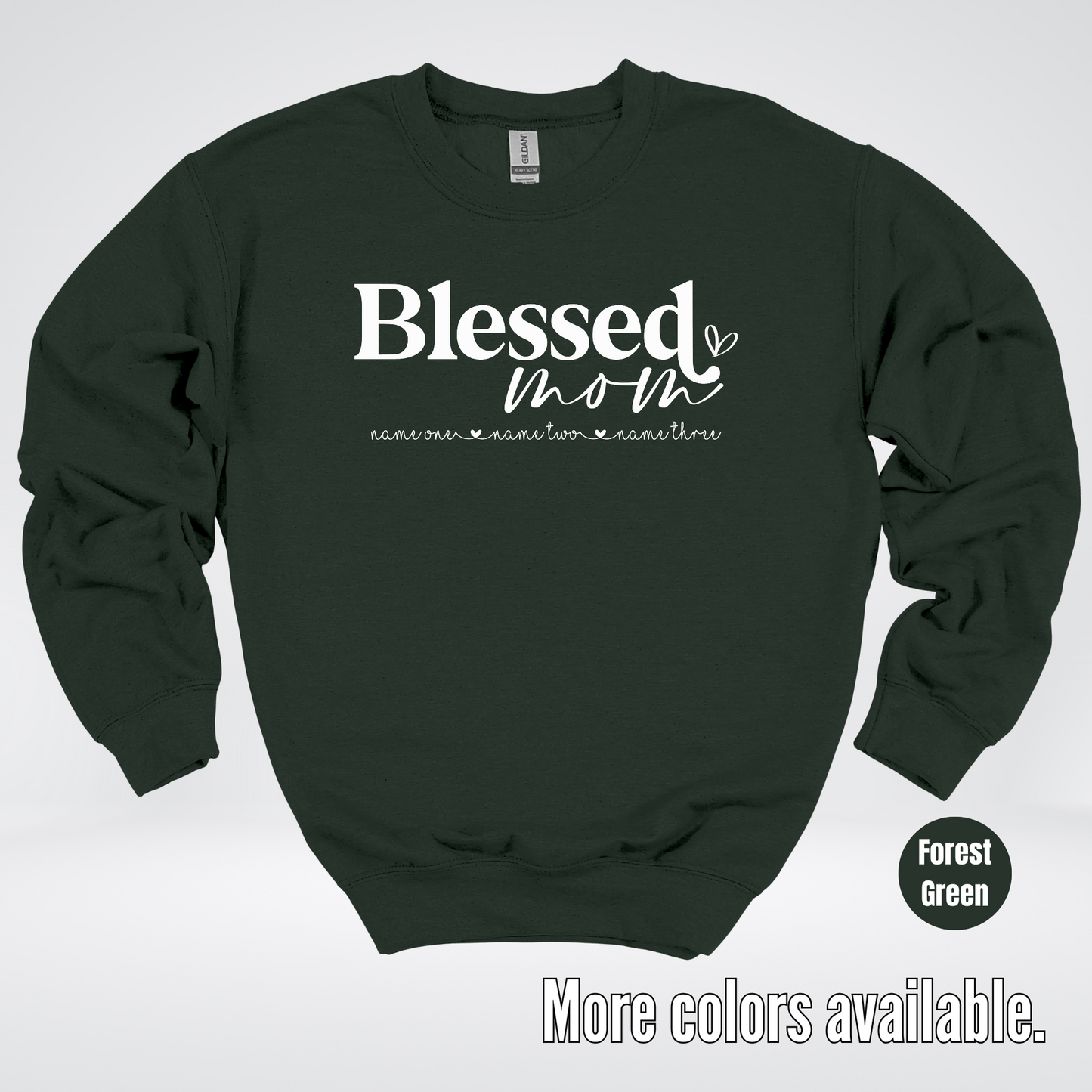 Custom Names Blessed Mom - White Design - Crewneck Sweatshirt