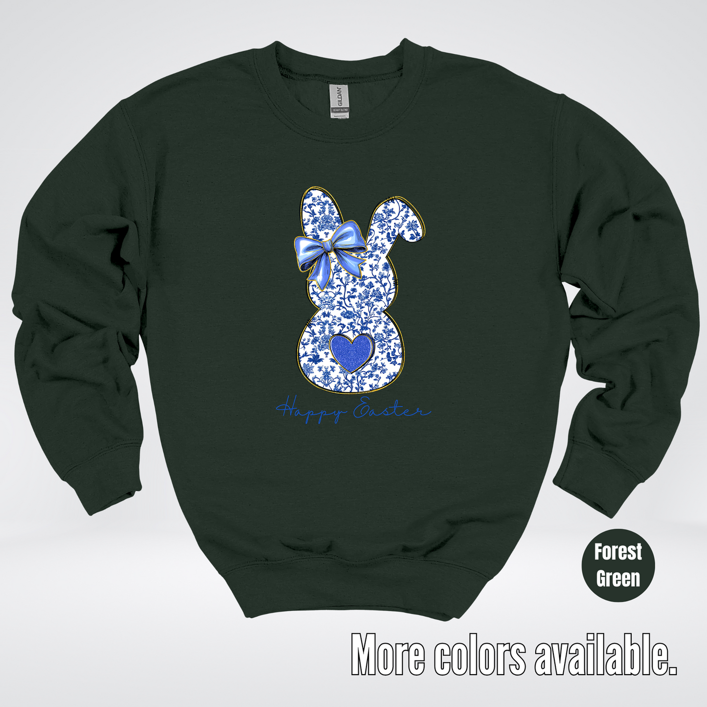 Happy Easter Bunny Blue Toile Chinoiserie Grand Millennial Crewneck Sweatshirt