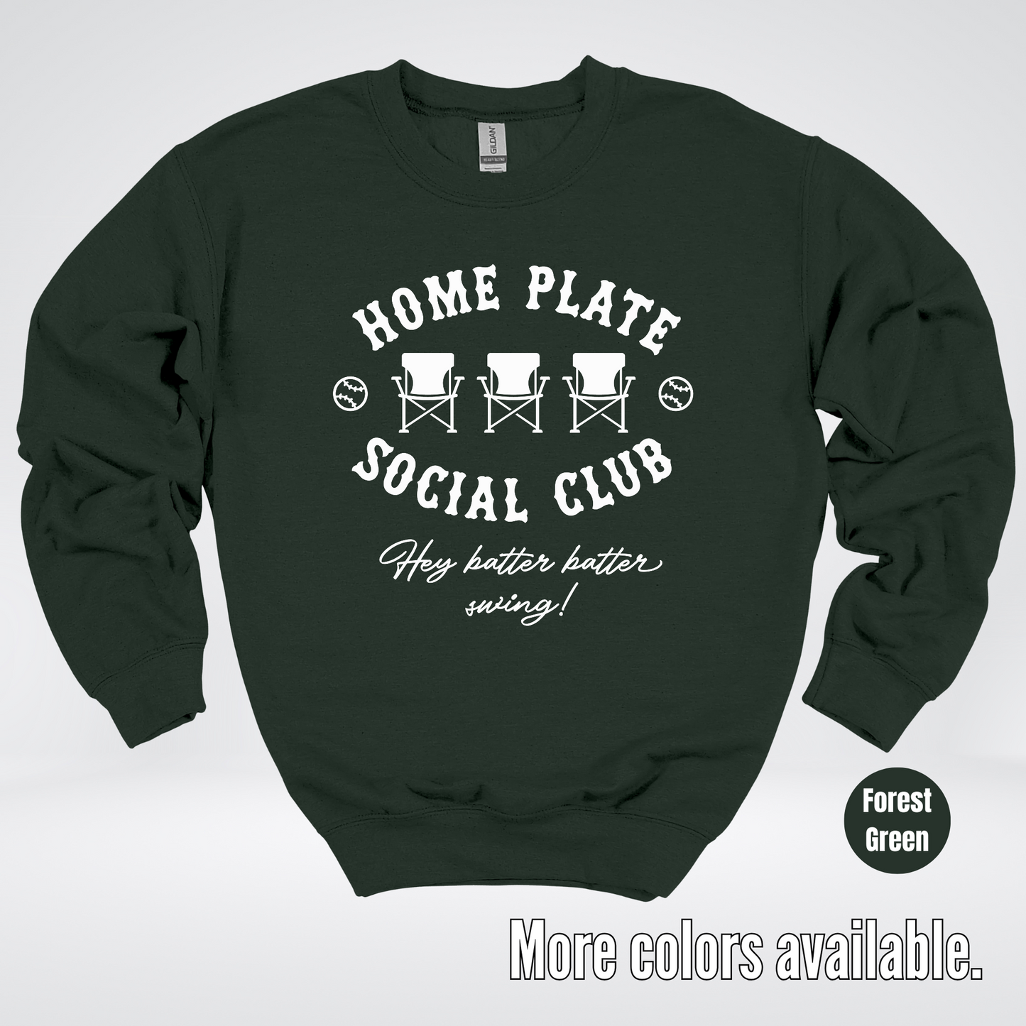 Home Plate Social Club – White Design - Baseball Softball Crewneck Sweatshirt