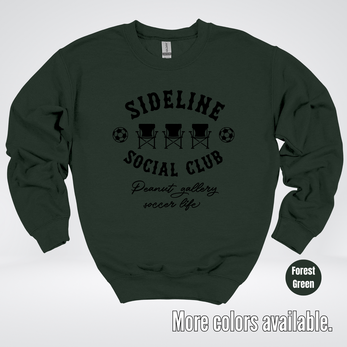 Sideline Social Club Peanut Gallery Soccer Life – Black Design – Crewneck Sweatshirt