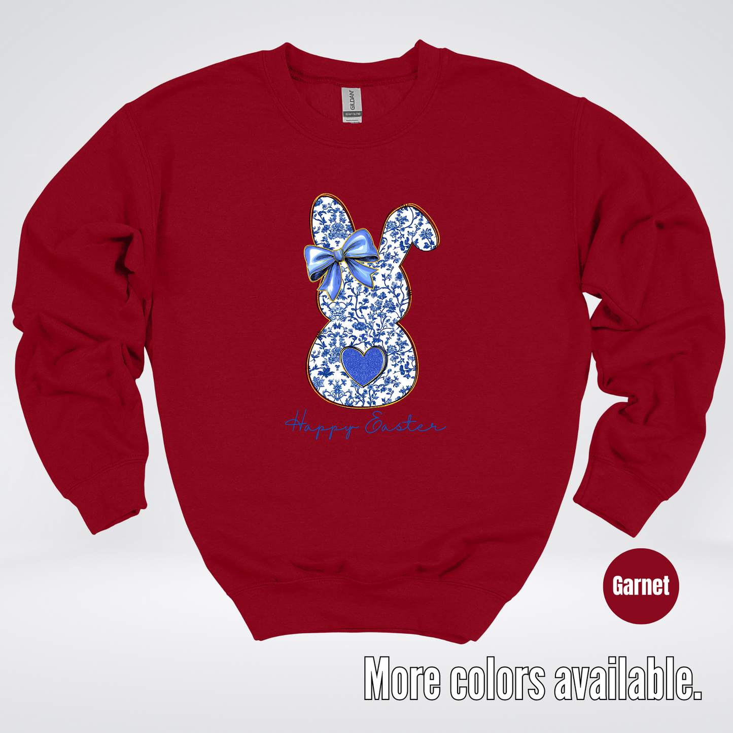 Happy Easter Bunny Blue Toile Chinoiserie Grand Millennial Crewneck Sweatshirt