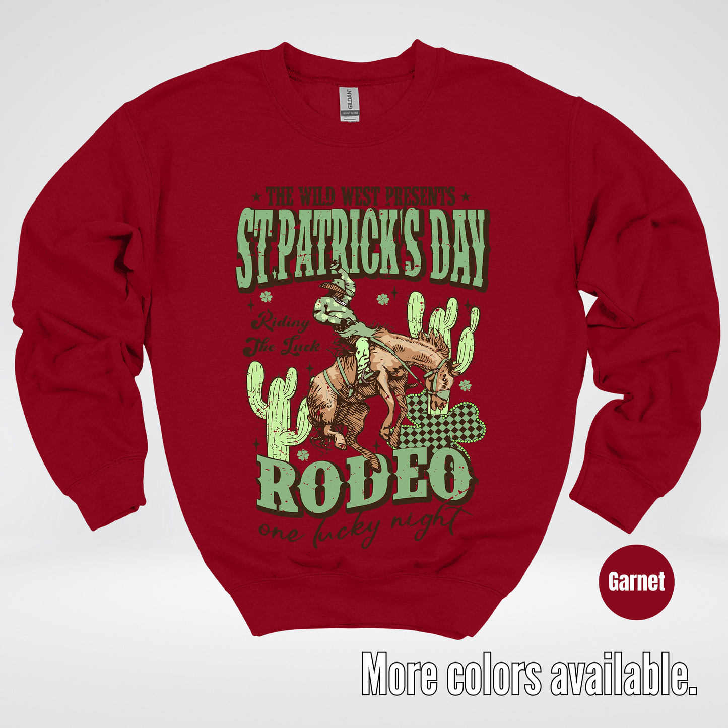 Saint Patrick’s Day Rodeo One Lucky Night Distressed Crewneck Sweatshirt
