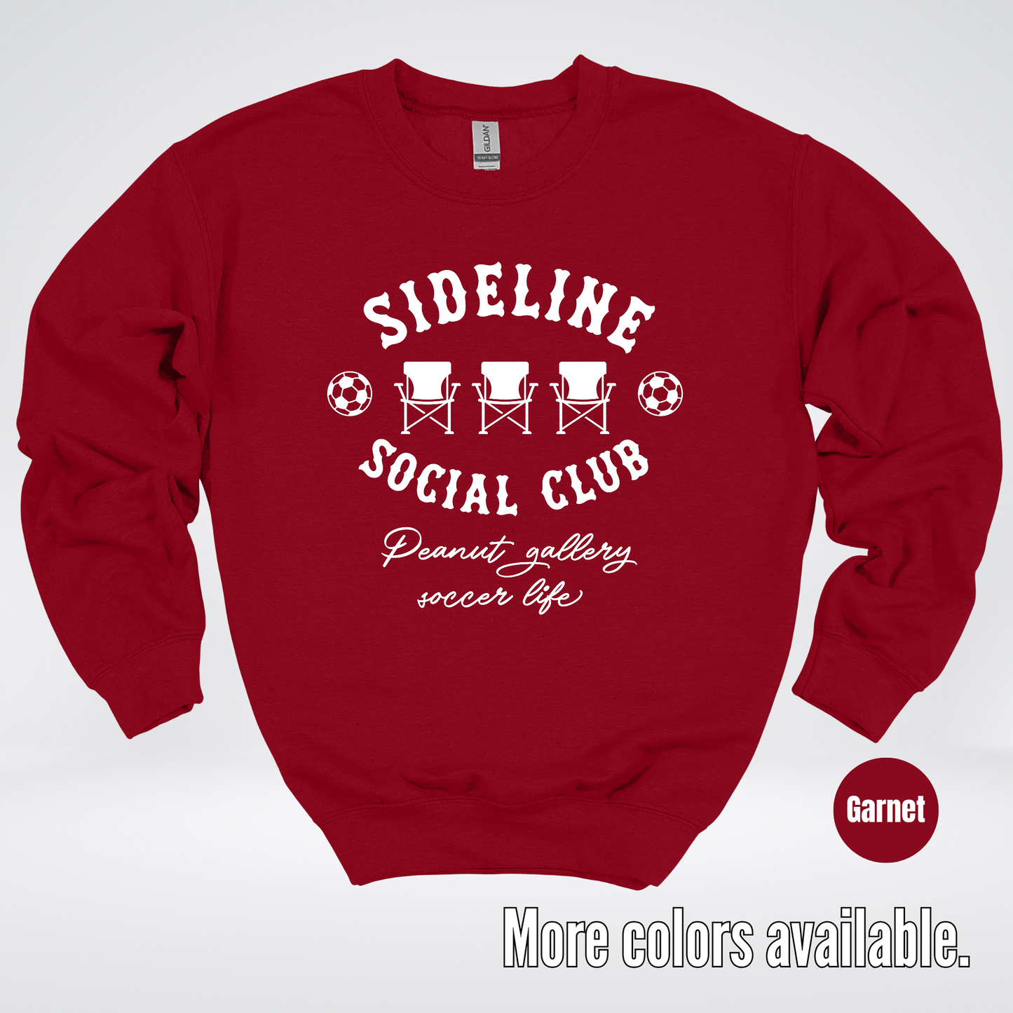 Sideline Social Club Peanut Gallery Soccer Life – White Design – Crewneck Sweatshirt