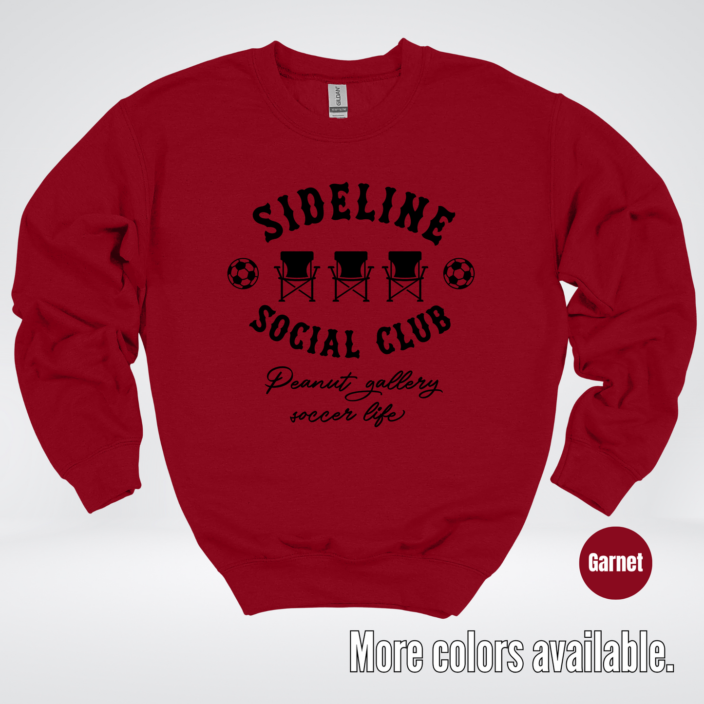 Sideline Social Club Peanut Gallery Soccer Life – Black Design – Crewneck Sweatshirt
