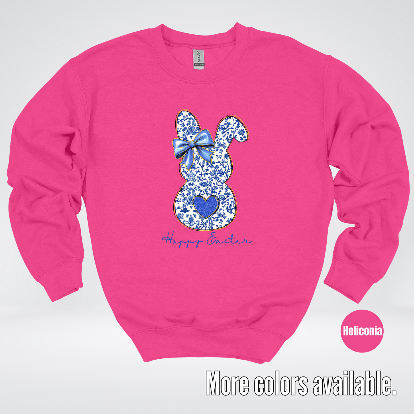 Happy Easter Bunny Blue Toile Chinoiserie Grand Millennial Crewneck Sweatshirt