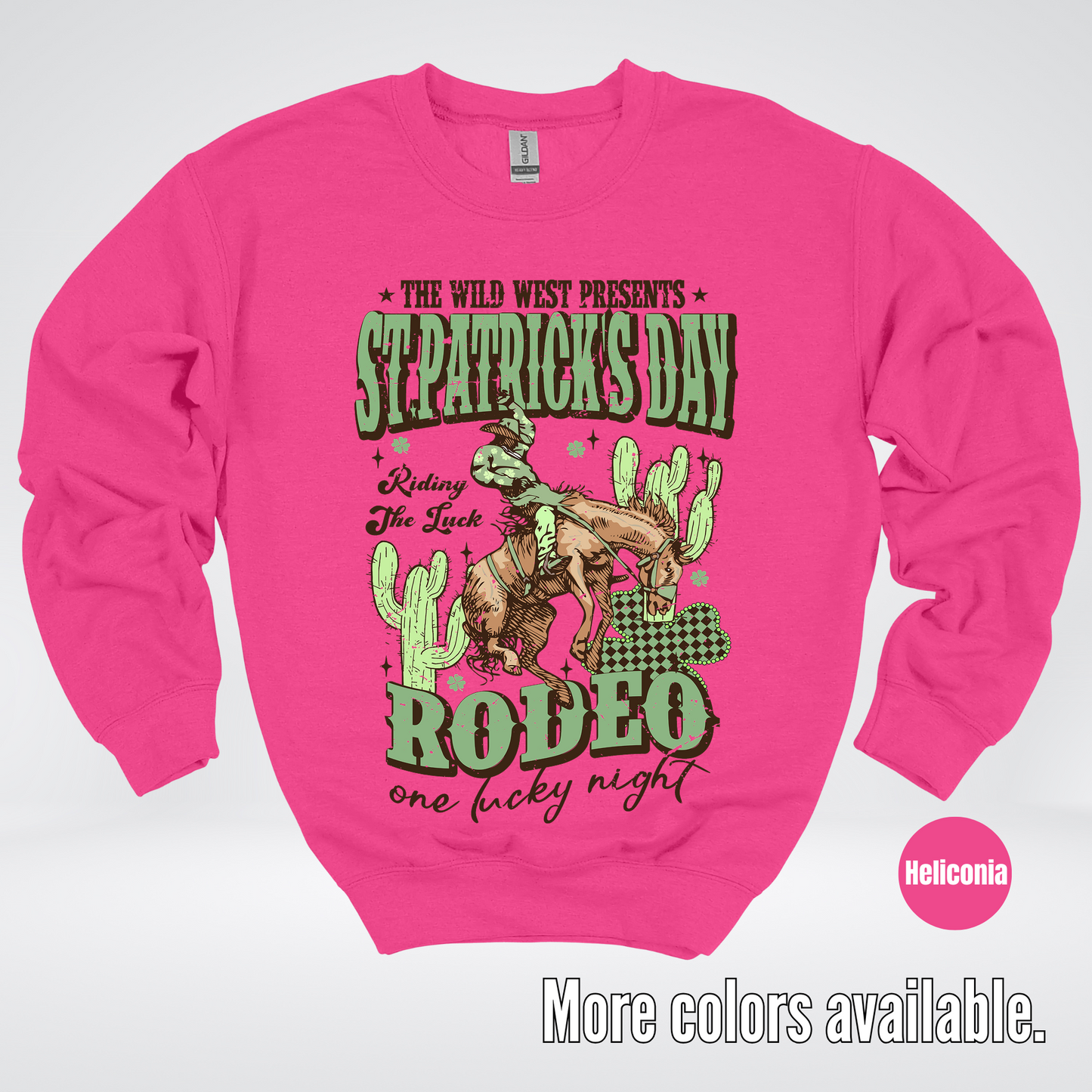 Saint Patrick’s Day Rodeo One Lucky Night Distressed Crewneck Sweatshirt