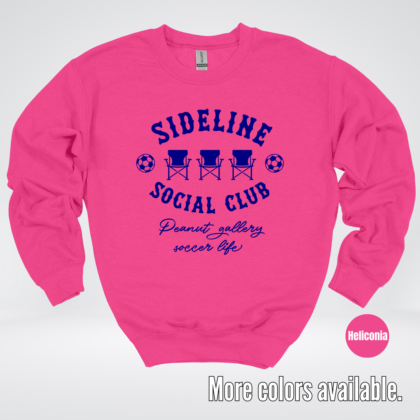 Sideline Social Club Peanut Gallery Soccer Life – Navy Design – Soccer Crewneck Sweatshirt