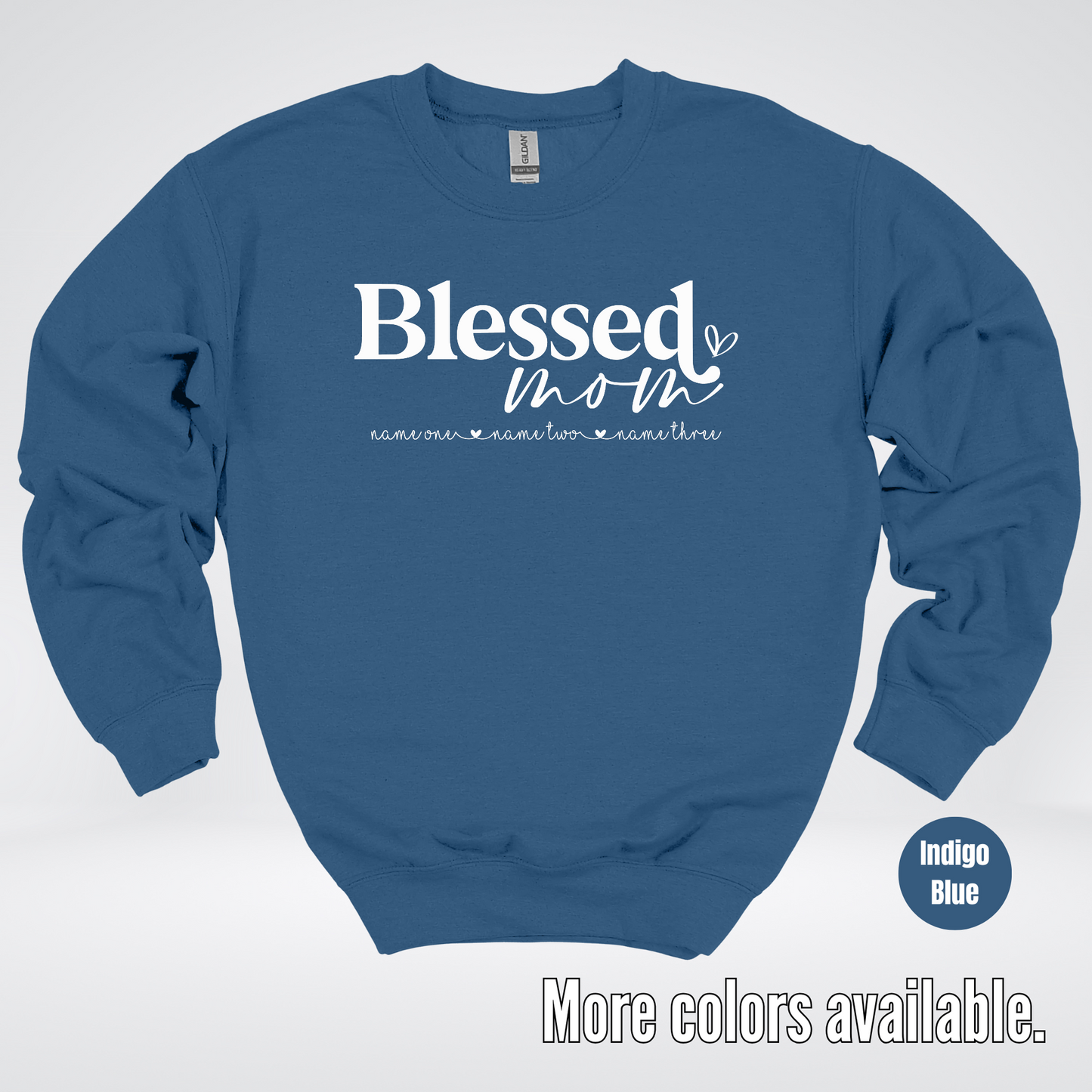 Custom Names Blessed Mom - White Design - Crewneck Sweatshirt