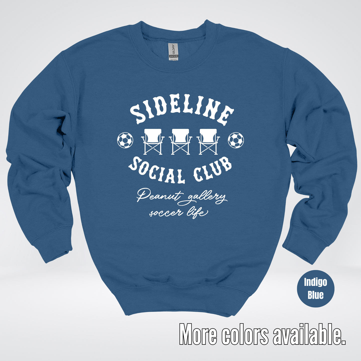 Sideline Social Club Peanut Gallery Soccer Life – White Design – Crewneck Sweatshirt