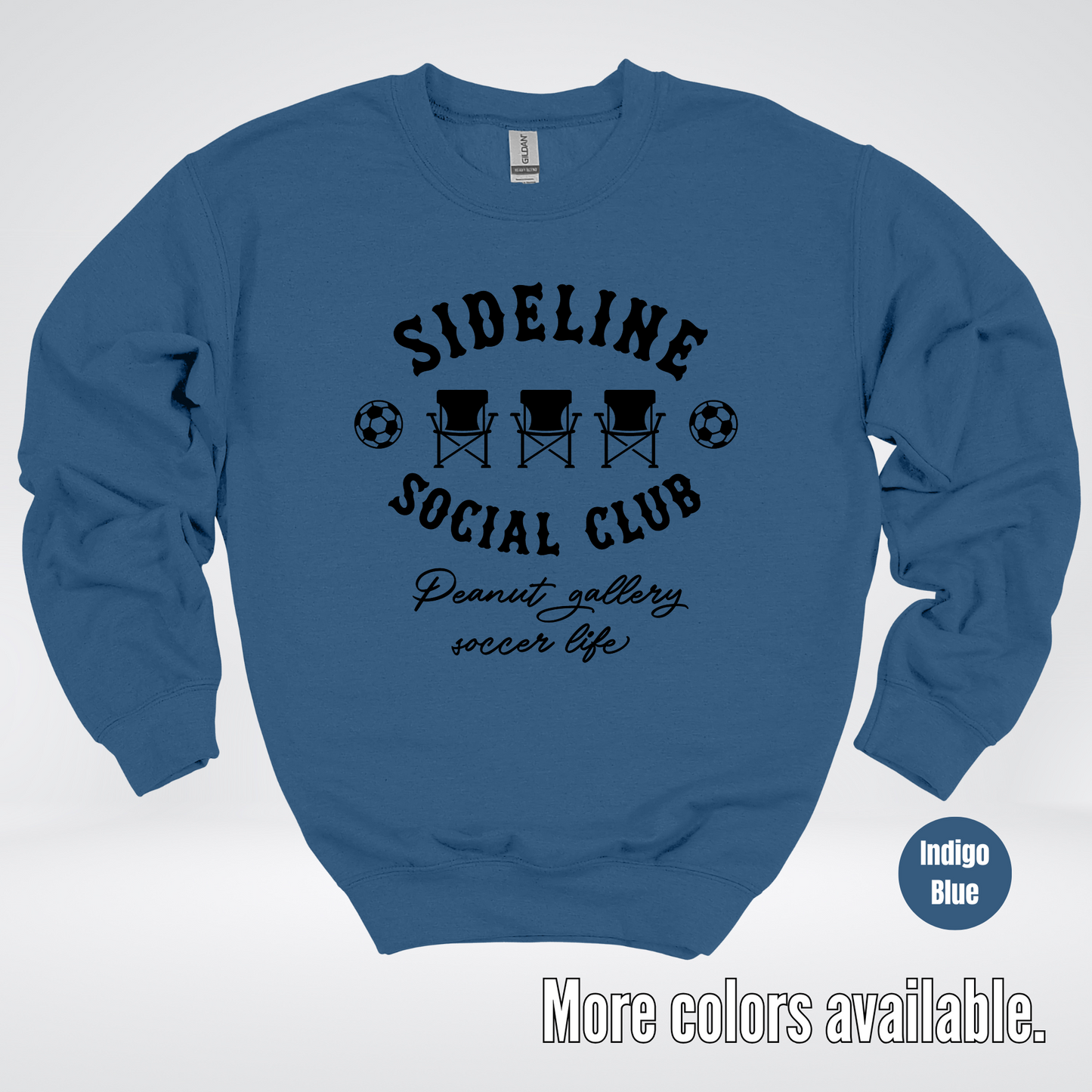 Sideline Social Club Peanut Gallery Soccer Life – Black Design – Crewneck Sweatshirt