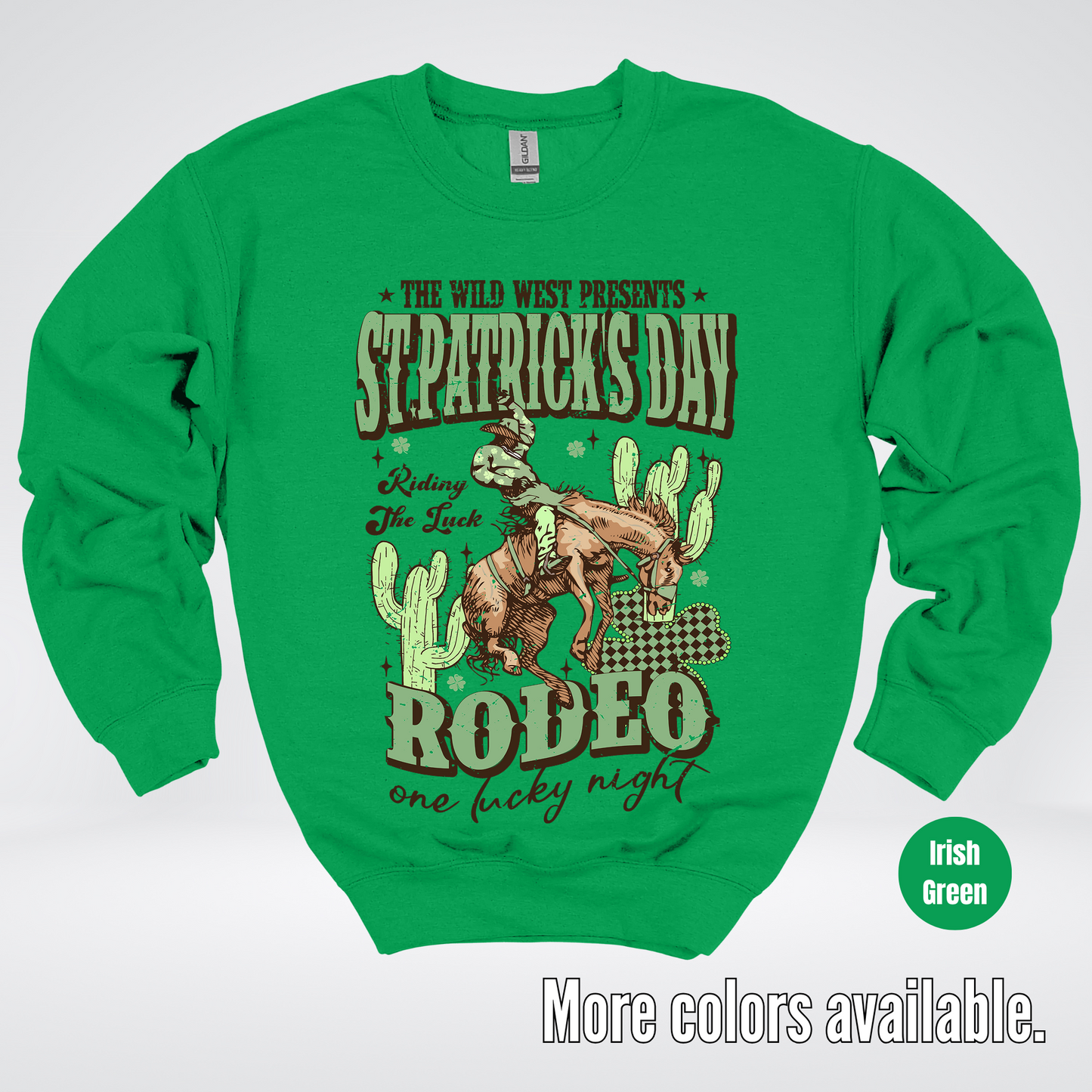 Saint Patrick’s Day Rodeo One Lucky Night Distressed Crewneck Sweatshirt