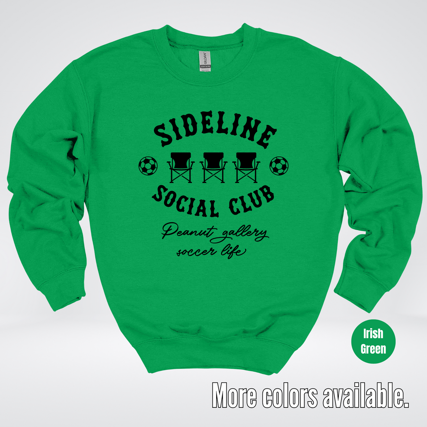 Sideline Social Club Peanut Gallery Soccer Life – Black Design – Crewneck Sweatshirt