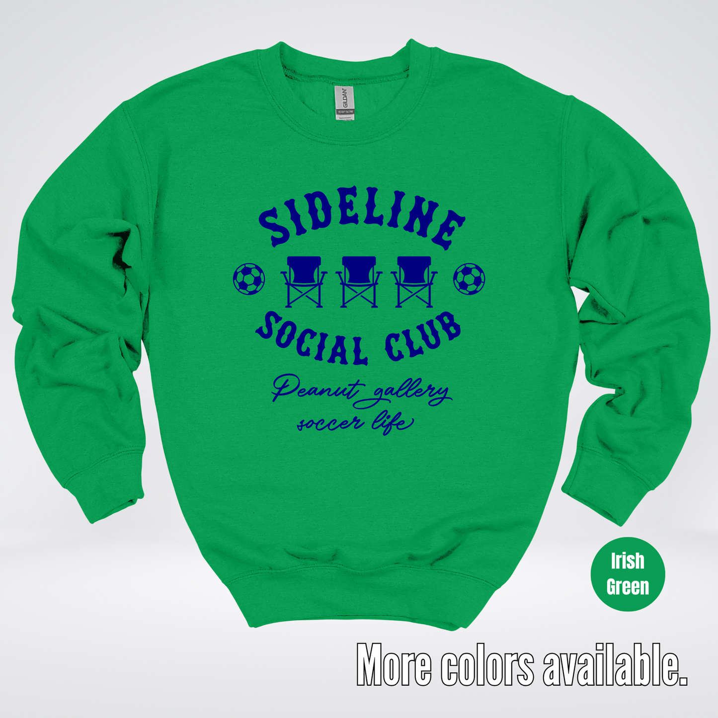 Sideline Social Club Peanut Gallery Soccer Life – Navy Design – Soccer Crewneck Sweatshirt