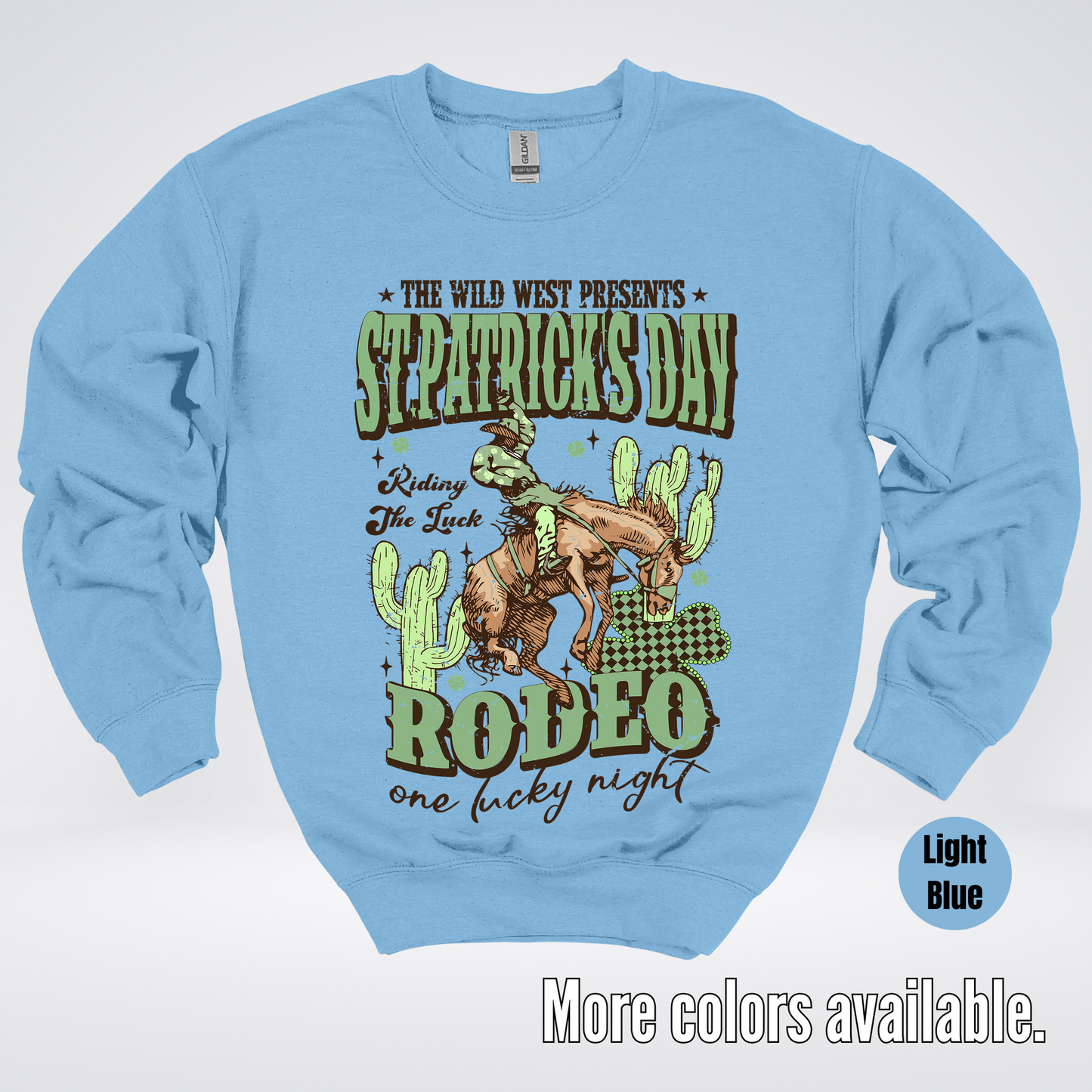 Saint Patrick’s Day Rodeo One Lucky Night Distressed Crewneck Sweatshirt
