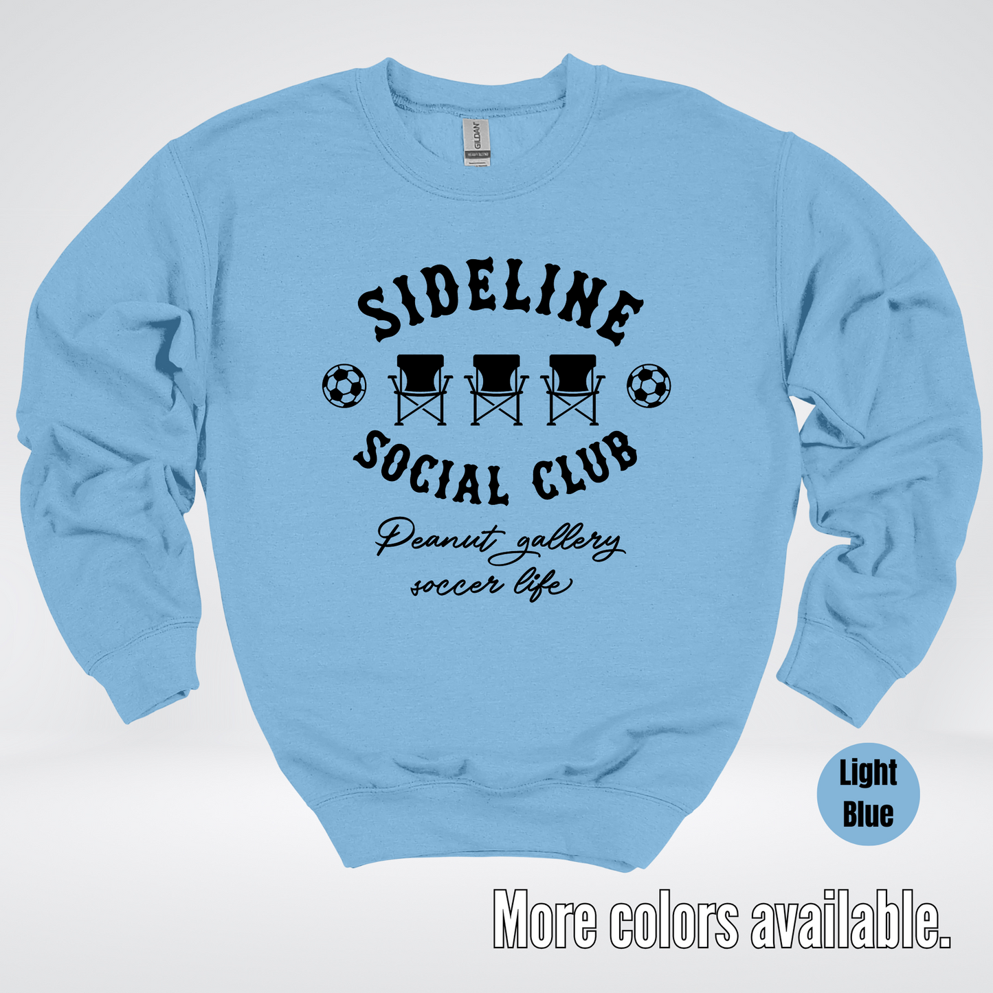 Sideline Social Club Peanut Gallery Soccer Life – Black Design – Crewneck Sweatshirt