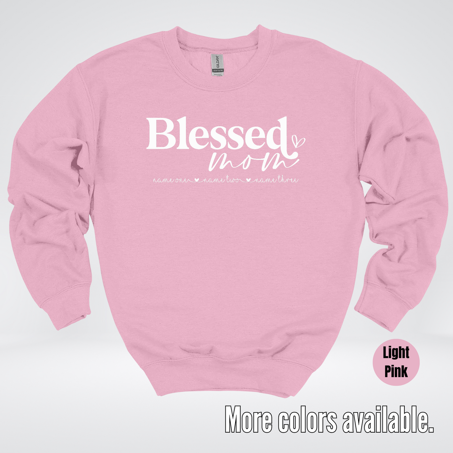Custom Names Blessed Mom - White Design - Crewneck Sweatshirt