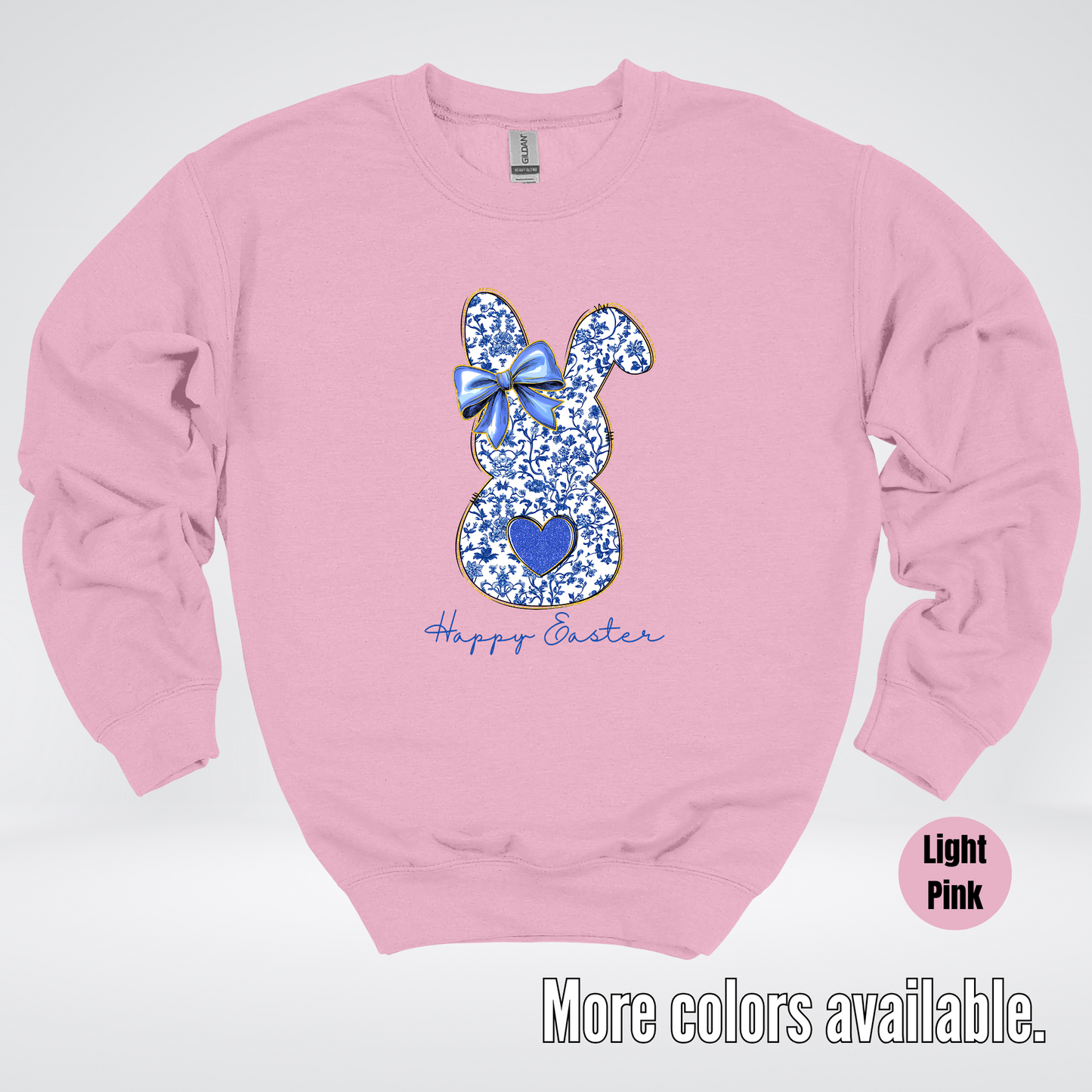 Happy Easter Bunny Blue Toile Chinoiserie Grand Millennial Crewneck Sweatshirt