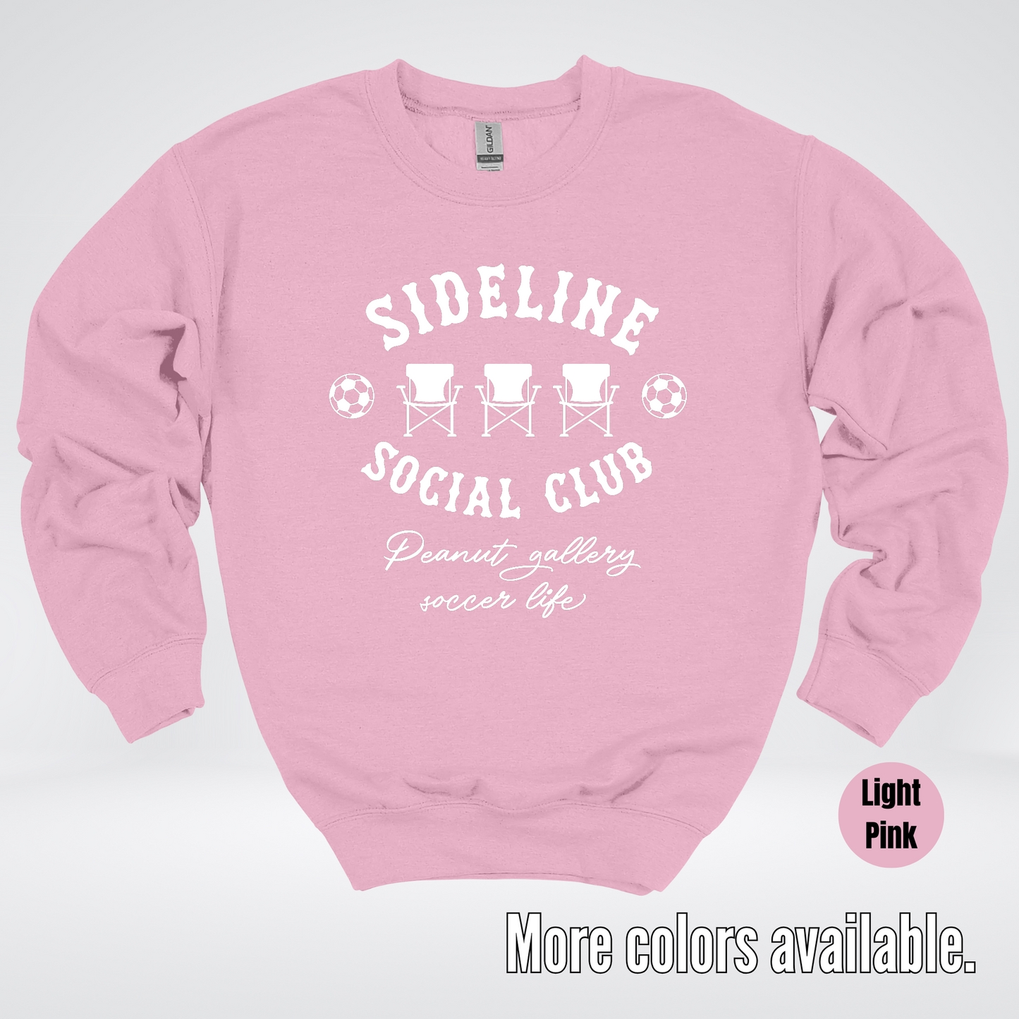Sideline Social Club Peanut Gallery Soccer Life – White Design – Crewneck Sweatshirt
