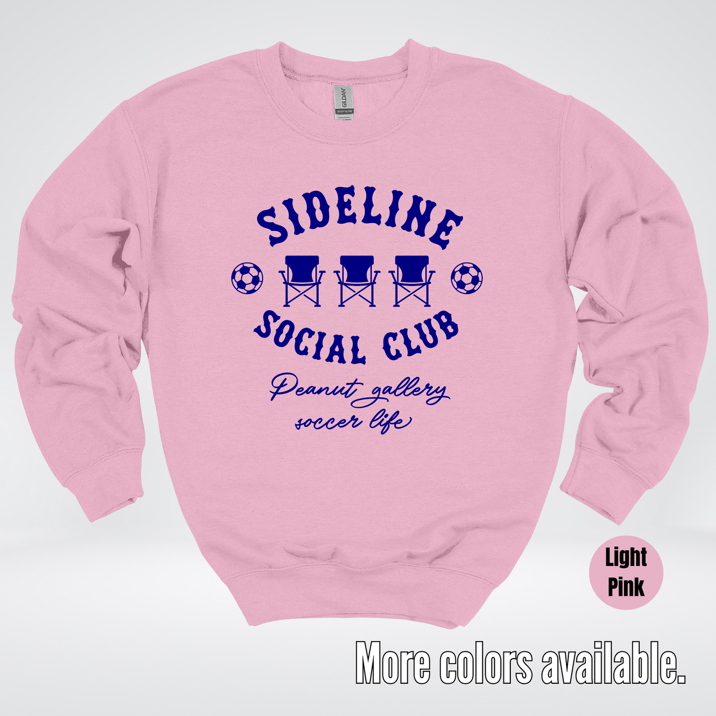 Sideline Social Club Peanut Gallery Soccer Life – Navy Design – Soccer Crewneck Sweatshirt