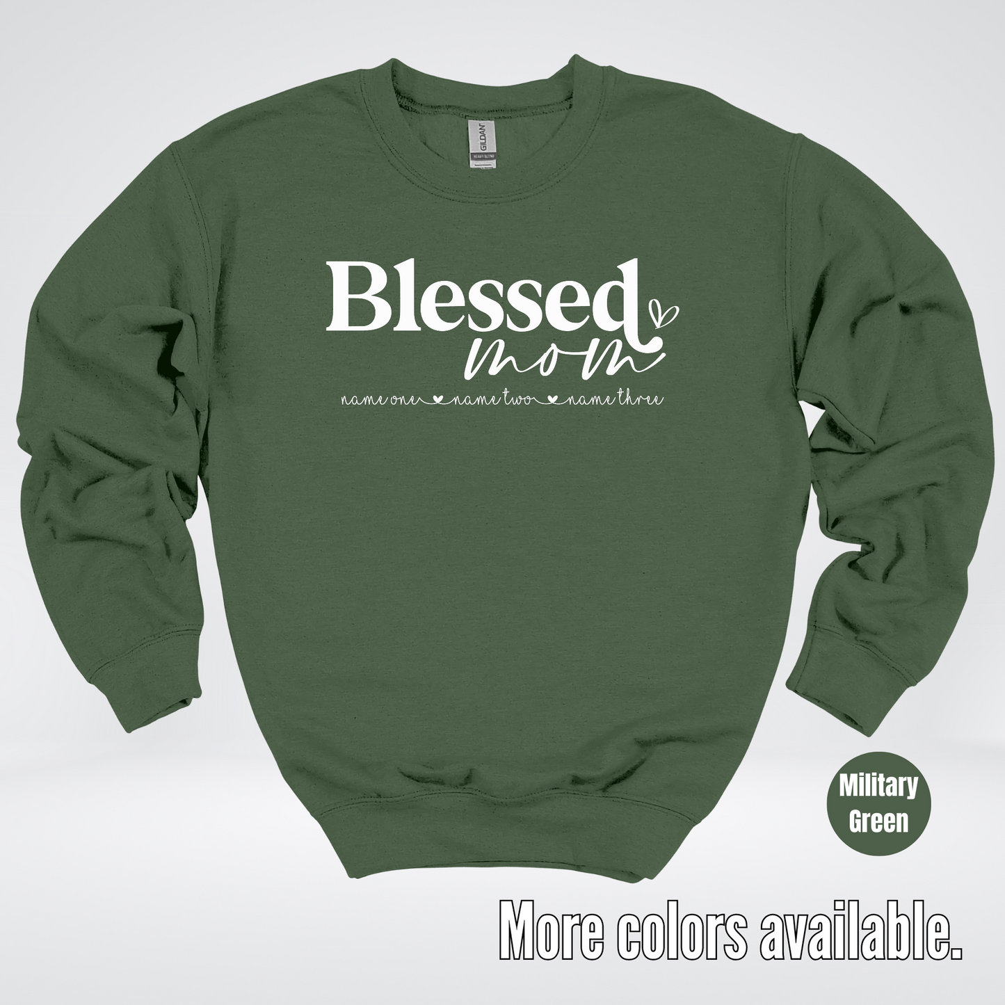 Custom Names Blessed Mom - White Design - Crewneck Sweatshirt