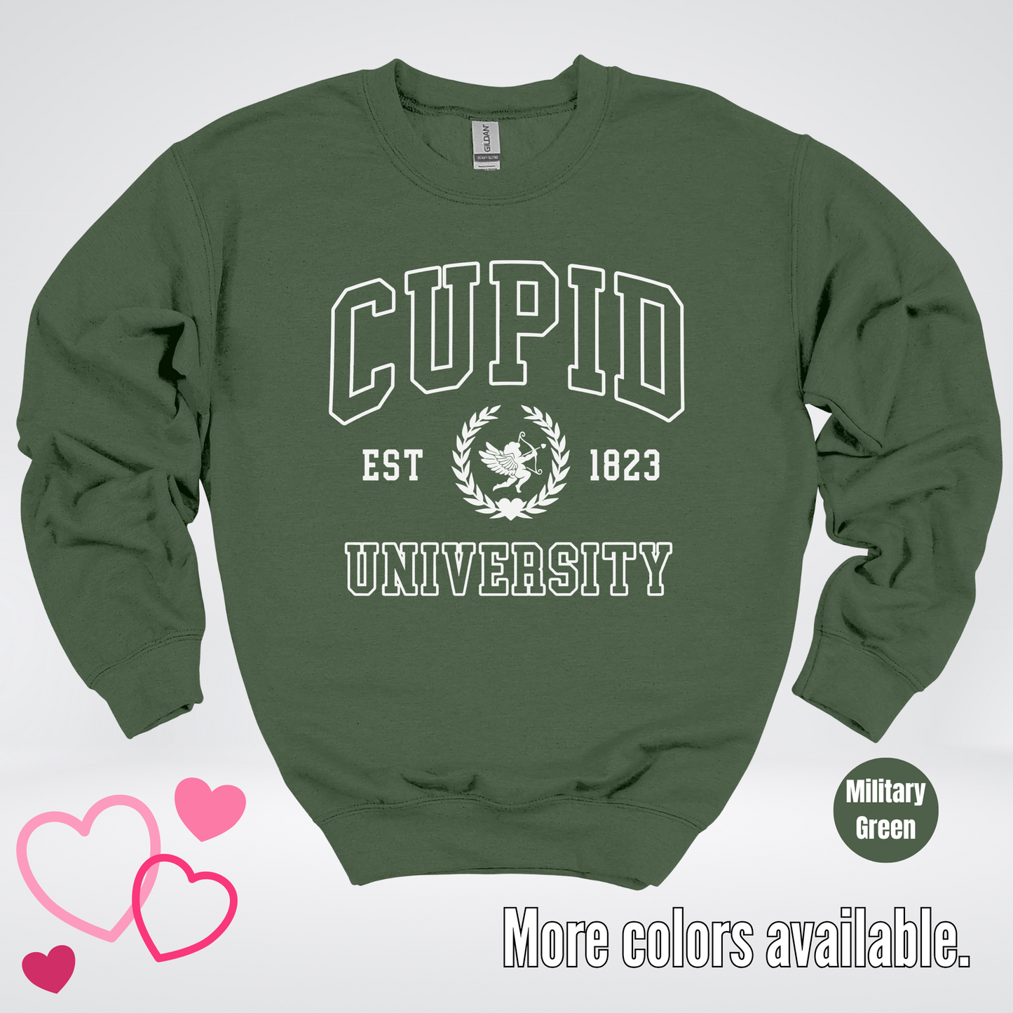 Cupid University Est 1823 White Design Crewneck Sweatshirt