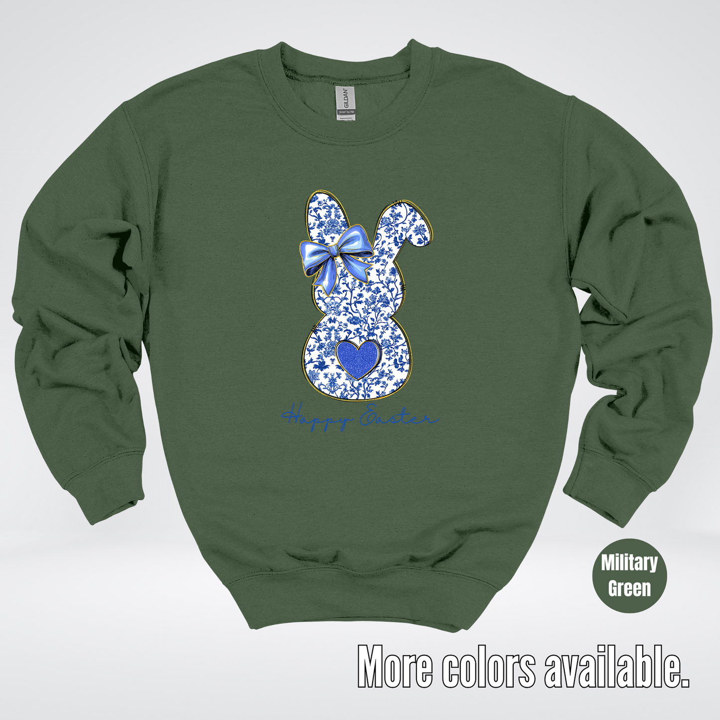 Happy Easter Bunny Blue Toile Chinoiserie Grand Millennial Crewneck Sweatshirt