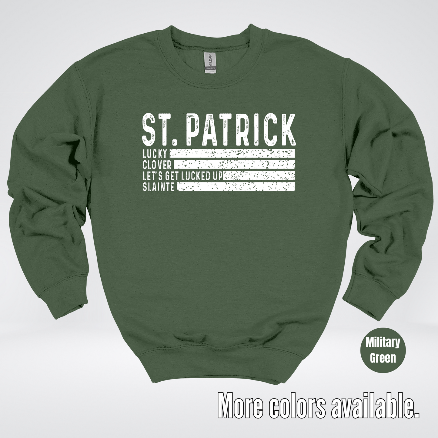 Lucky Clover Let's Get Lucked Up Slainte - White Design – Saint Patrick's Day Crewneck Sweatshirt