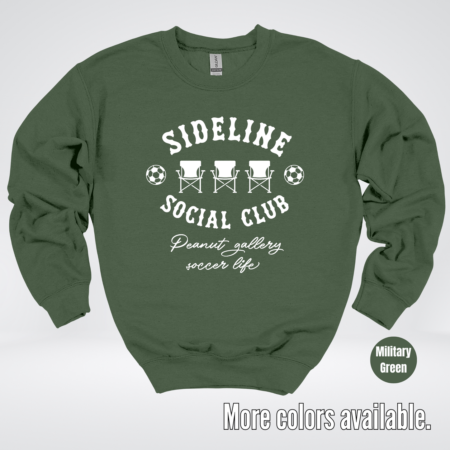 Sideline Social Club Peanut Gallery Soccer Life – White Design – Crewneck Sweatshirt