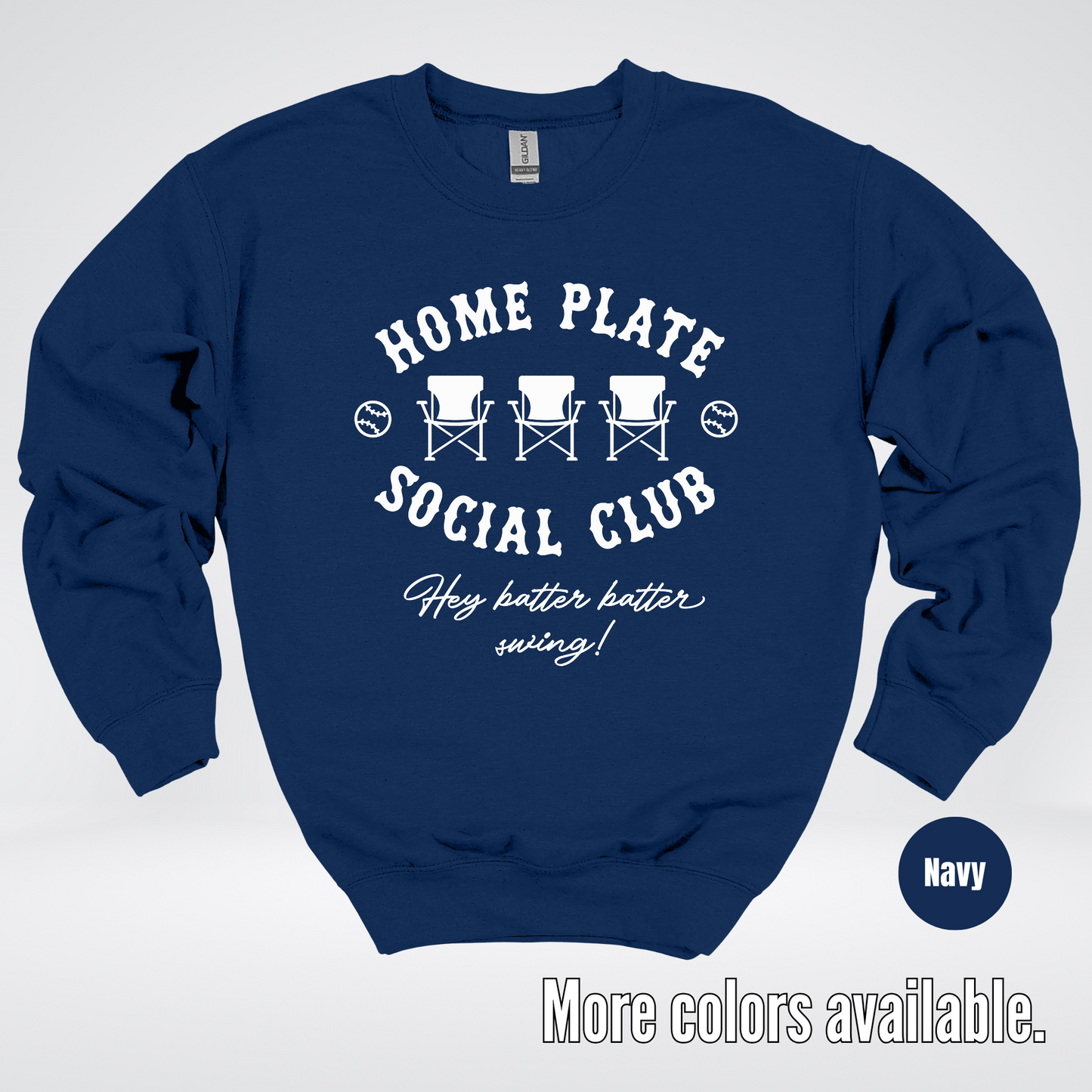 Home Plate Social Club – White Design - Baseball Softball Crewneck Sweatshirt