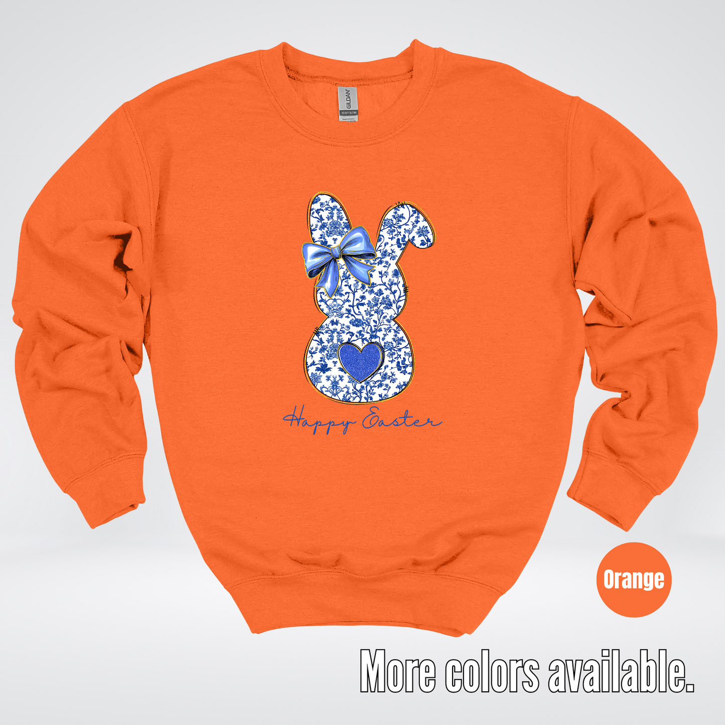 Happy Easter Bunny Blue Toile Chinoiserie Grand Millennial Crewneck Sweatshirt