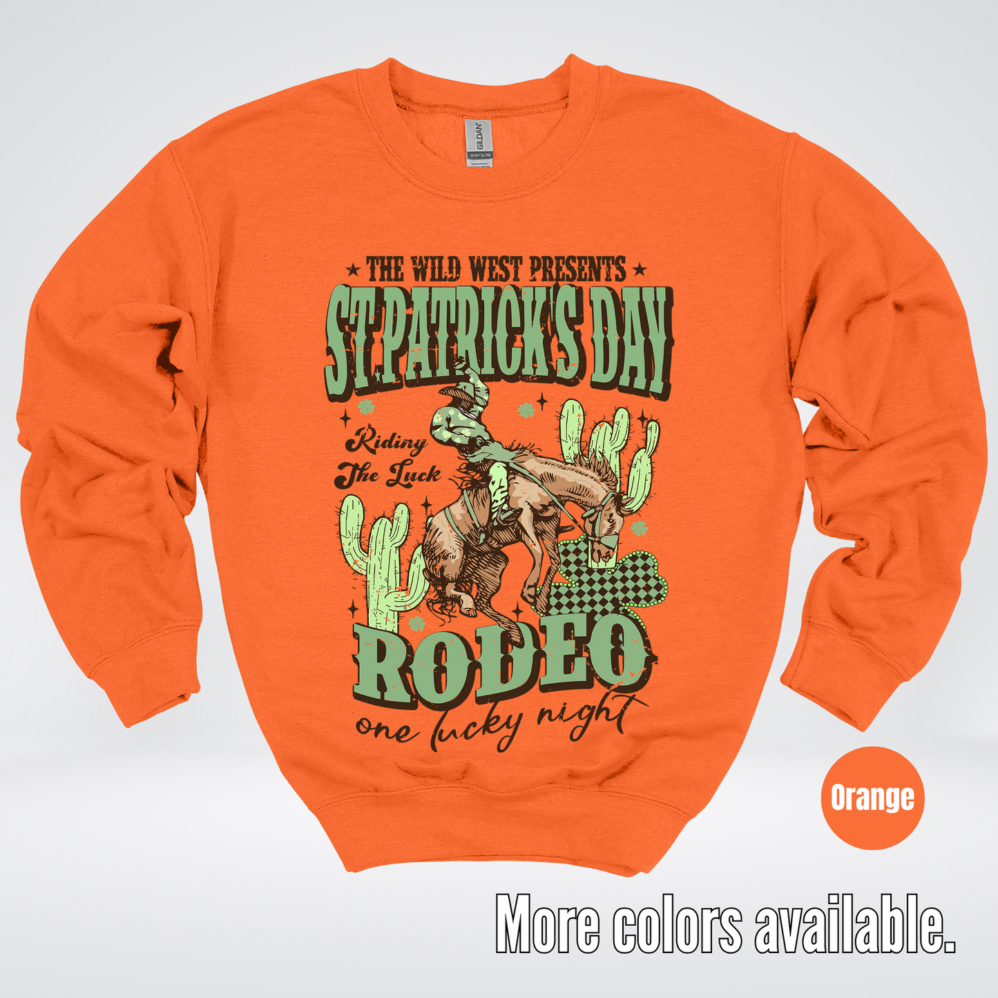 Saint Patrick’s Day Rodeo One Lucky Night Distressed Crewneck Sweatshirt
