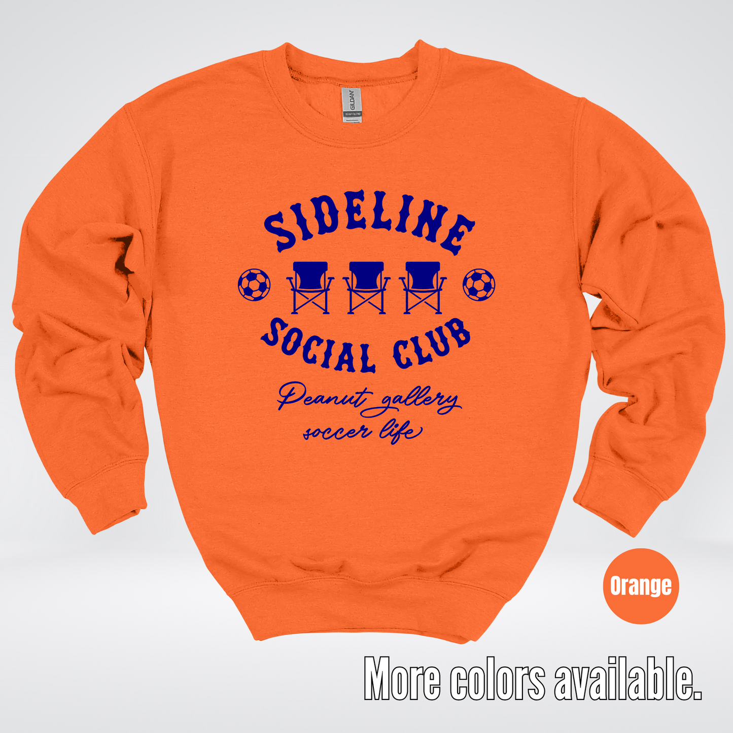 Sideline Social Club Peanut Gallery Soccer Life – Navy Design – Soccer Crewneck Sweatshirt