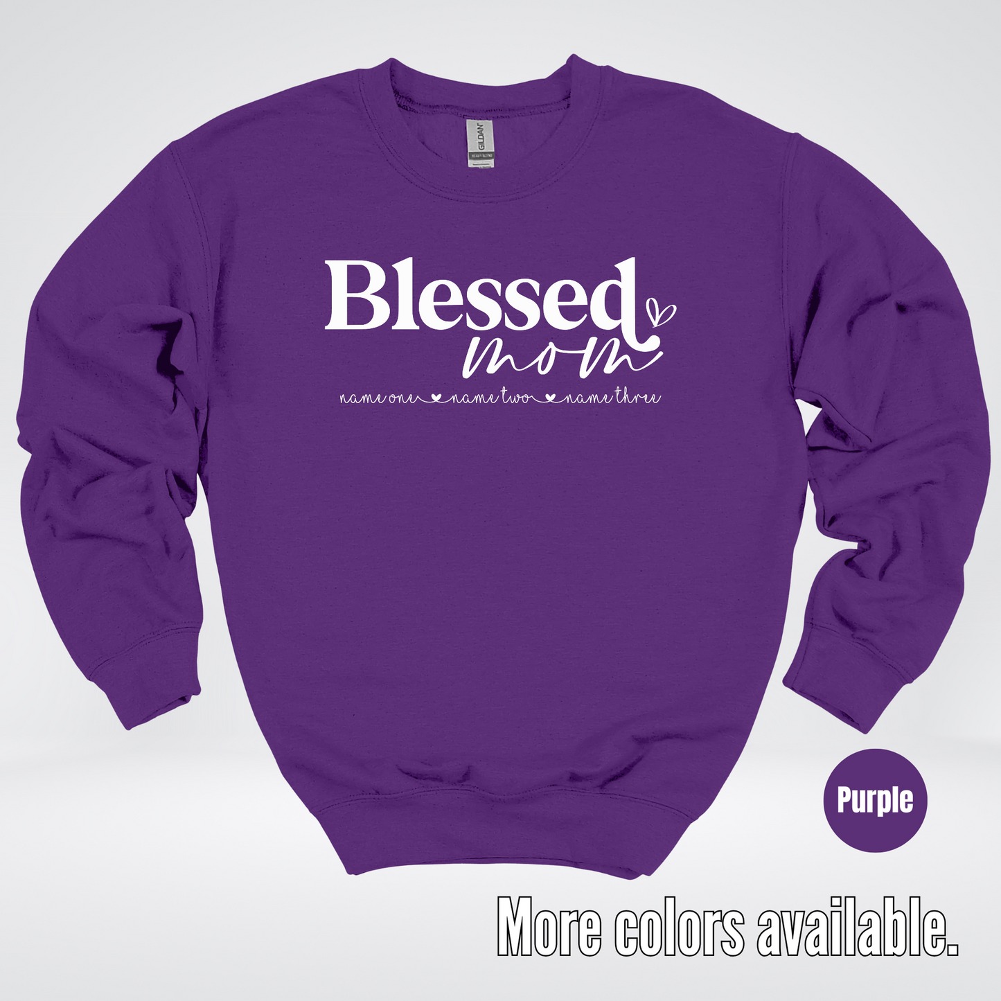 Custom Names Blessed Mom - White Design - Crewneck Sweatshirt