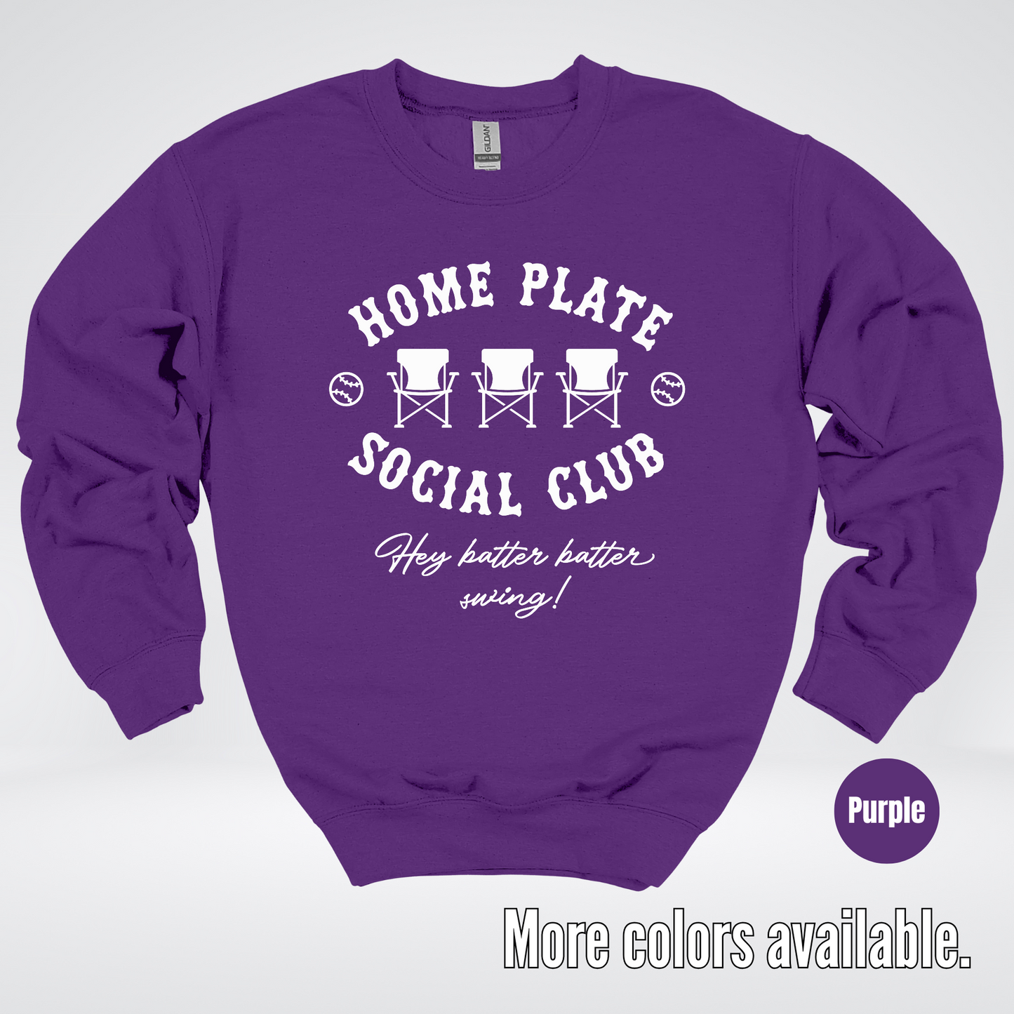 Home Plate Social Club – White Design - Baseball Softball Crewneck Sweatshirt