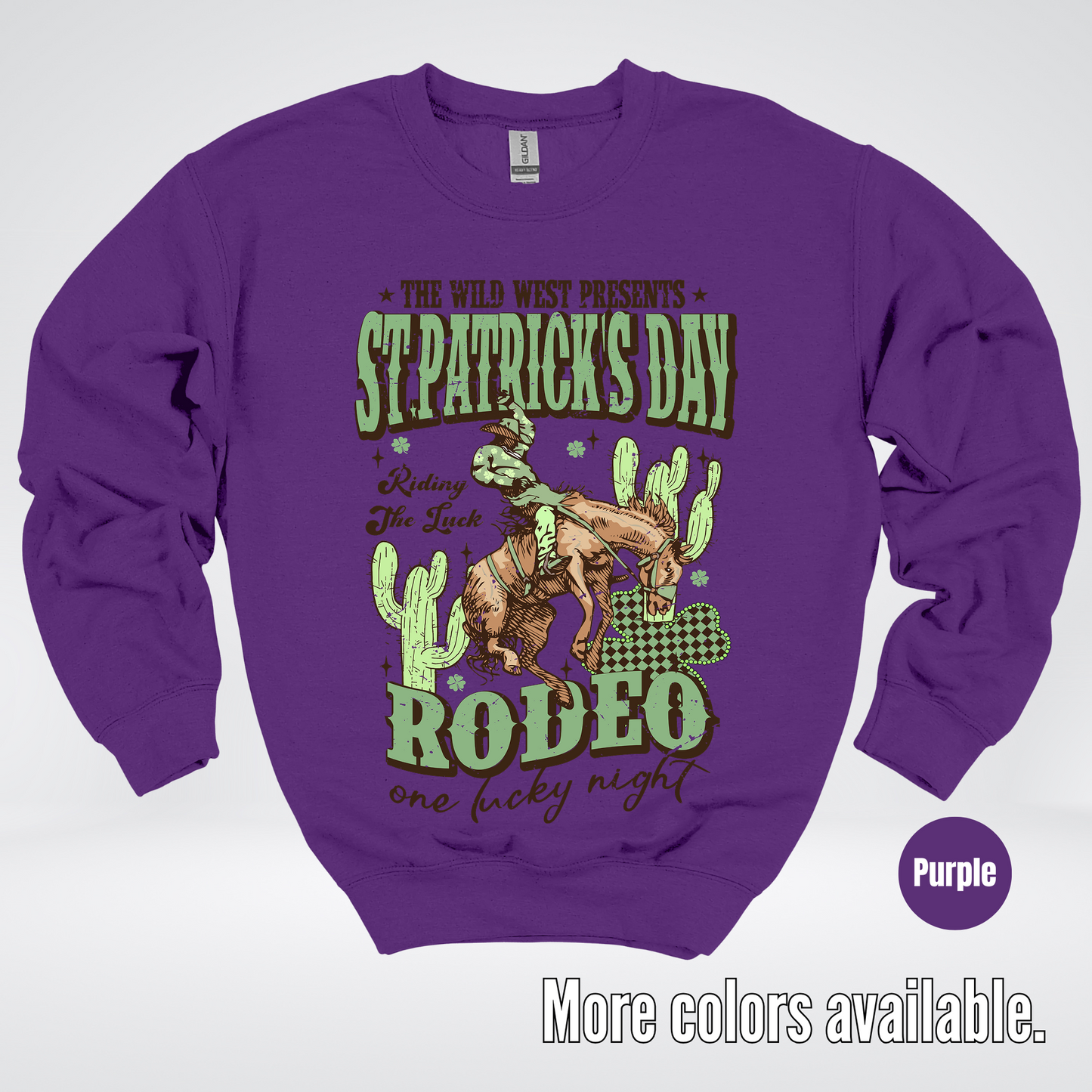Saint Patrick’s Day Rodeo One Lucky Night Distressed Crewneck Sweatshirt